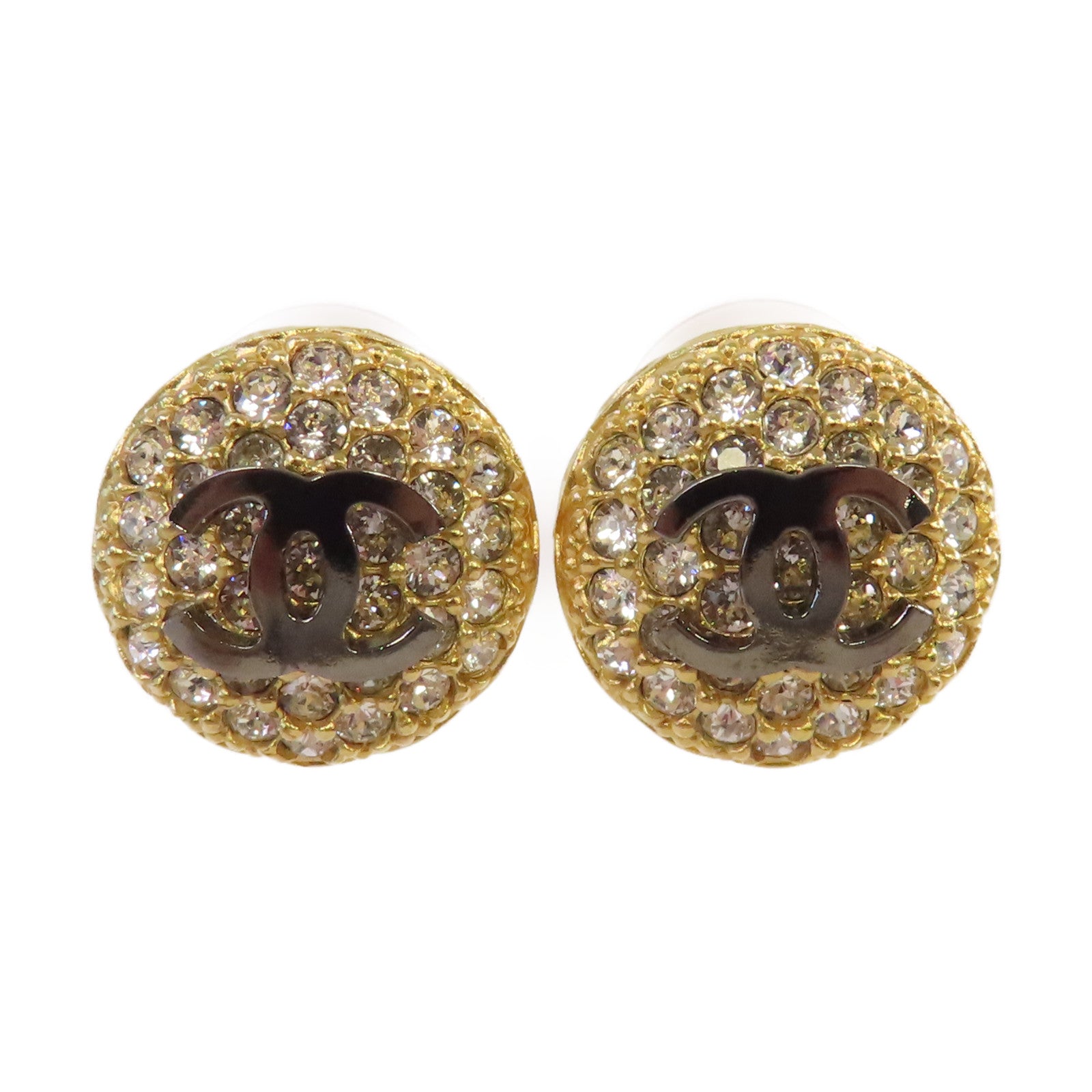 CHANEL 金屬/水鑽CC Strass Earrings耳環黑色/金色