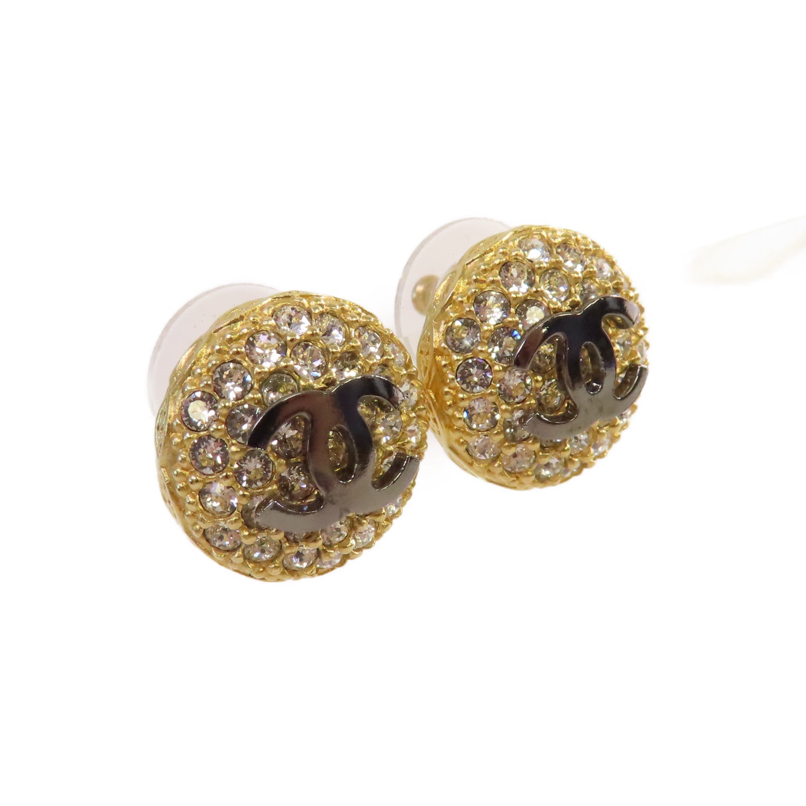 CHANEL 金屬/水鑽CC Strass Earrings耳環黑色/金色