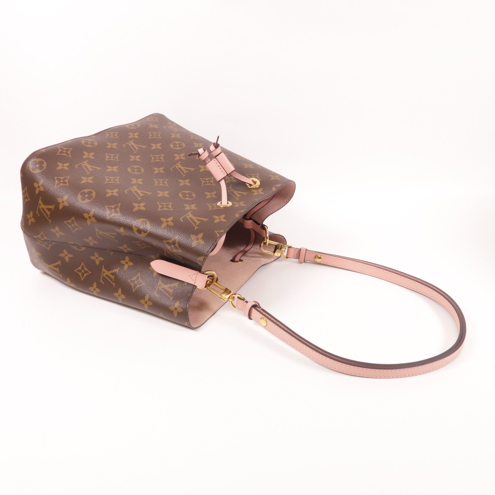 LOUIS VUITTON Monogram Neo Noe MM金扣肩背袋棕色/粉紅色