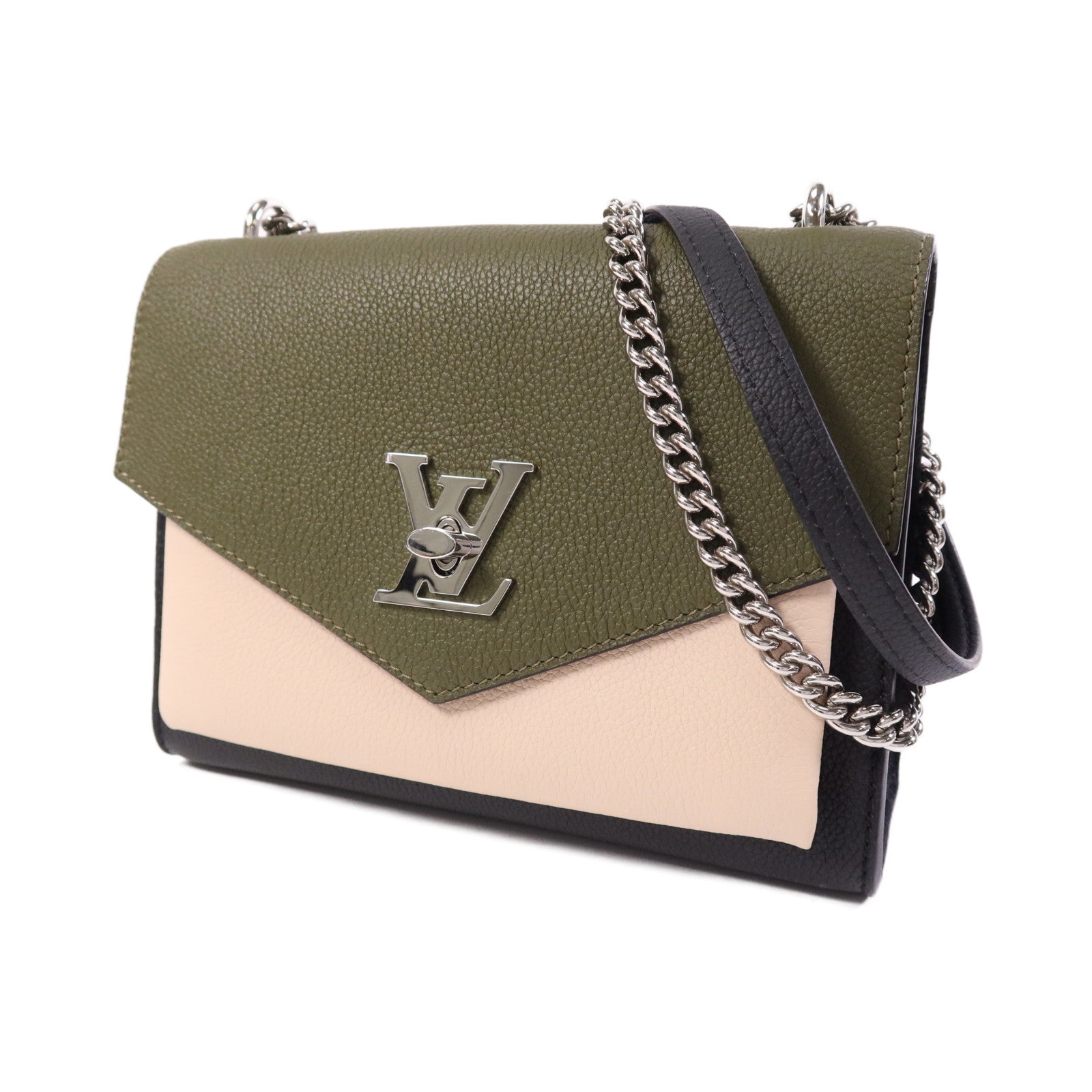 LOUIS VUITTON 牛皮皮革My Lock Me銀扣鏈帶肩背袋