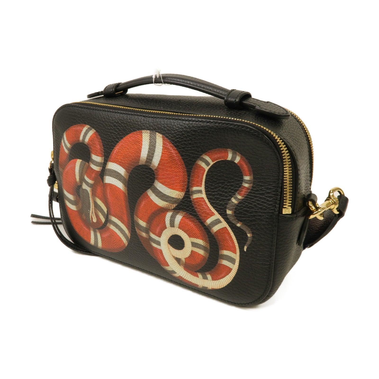 GUCCI 牛皮皮革Camera Bag金扣手挽肩背兩用袋黑色/紅色