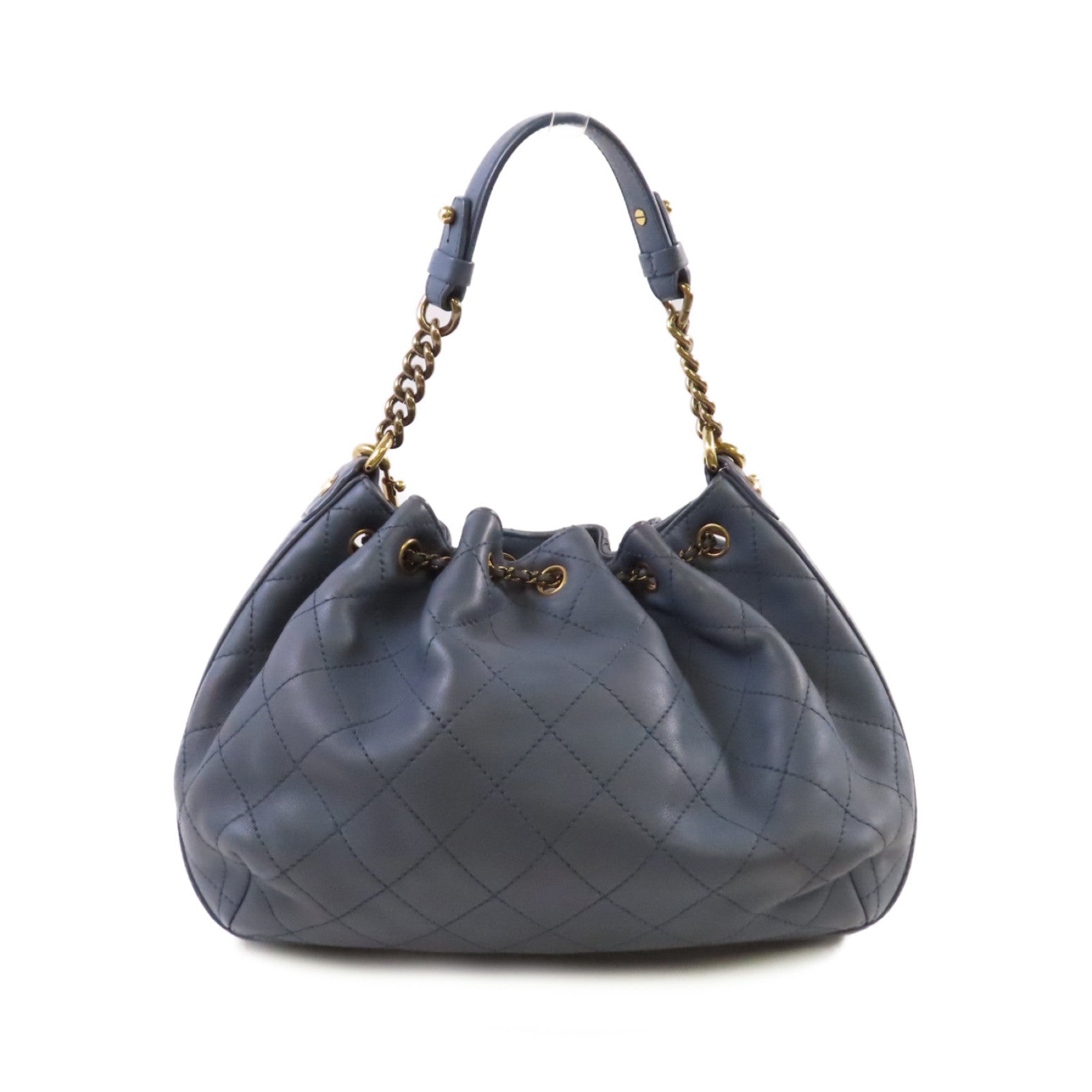 CHANEL 菱格牛皮皮革2Way Shoulder Bag金扣手挽肩背兩用袋灰藍色