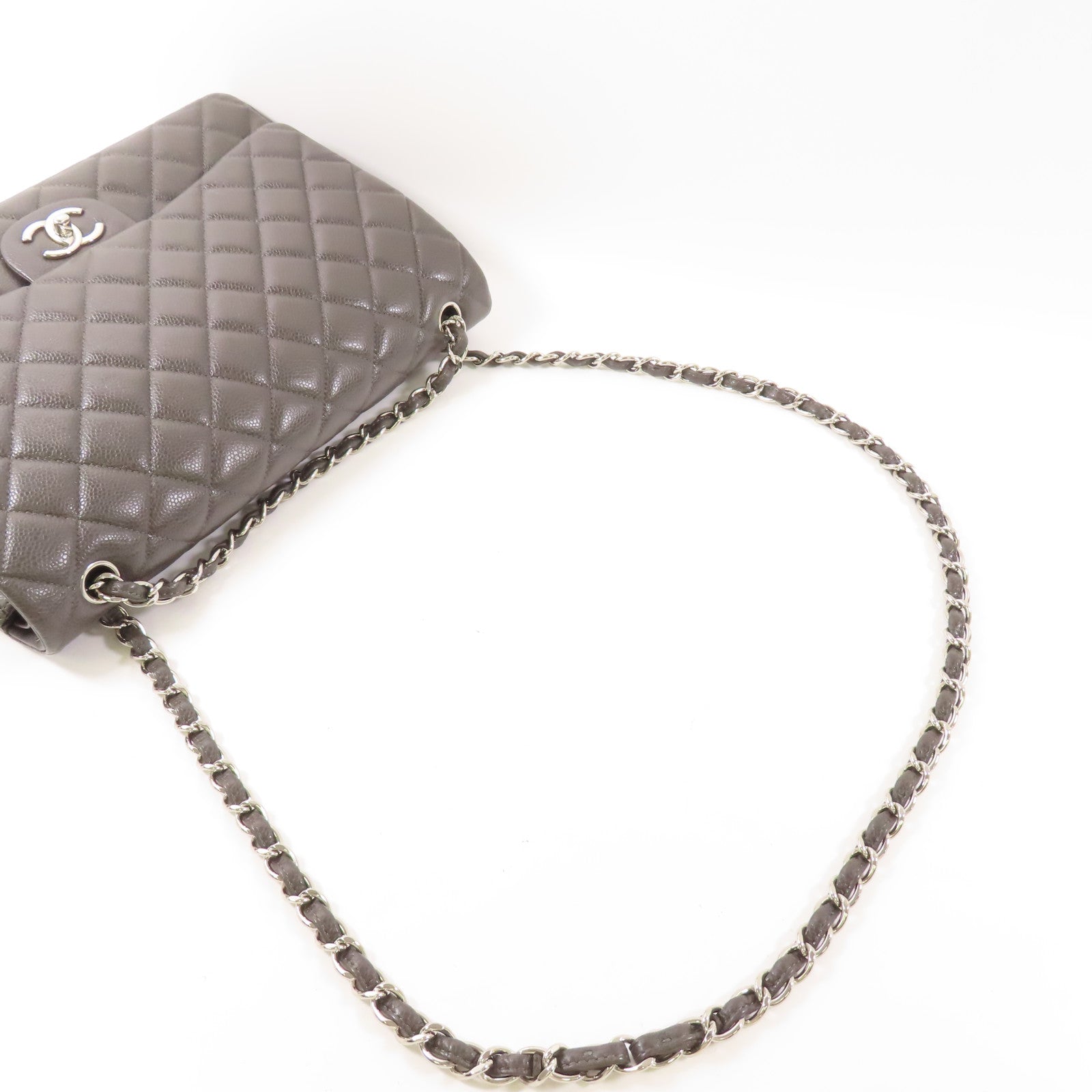 CHANEL 【激減優惠】牛皮皮革Maxi Classic銀扣鏈帶肩背袋