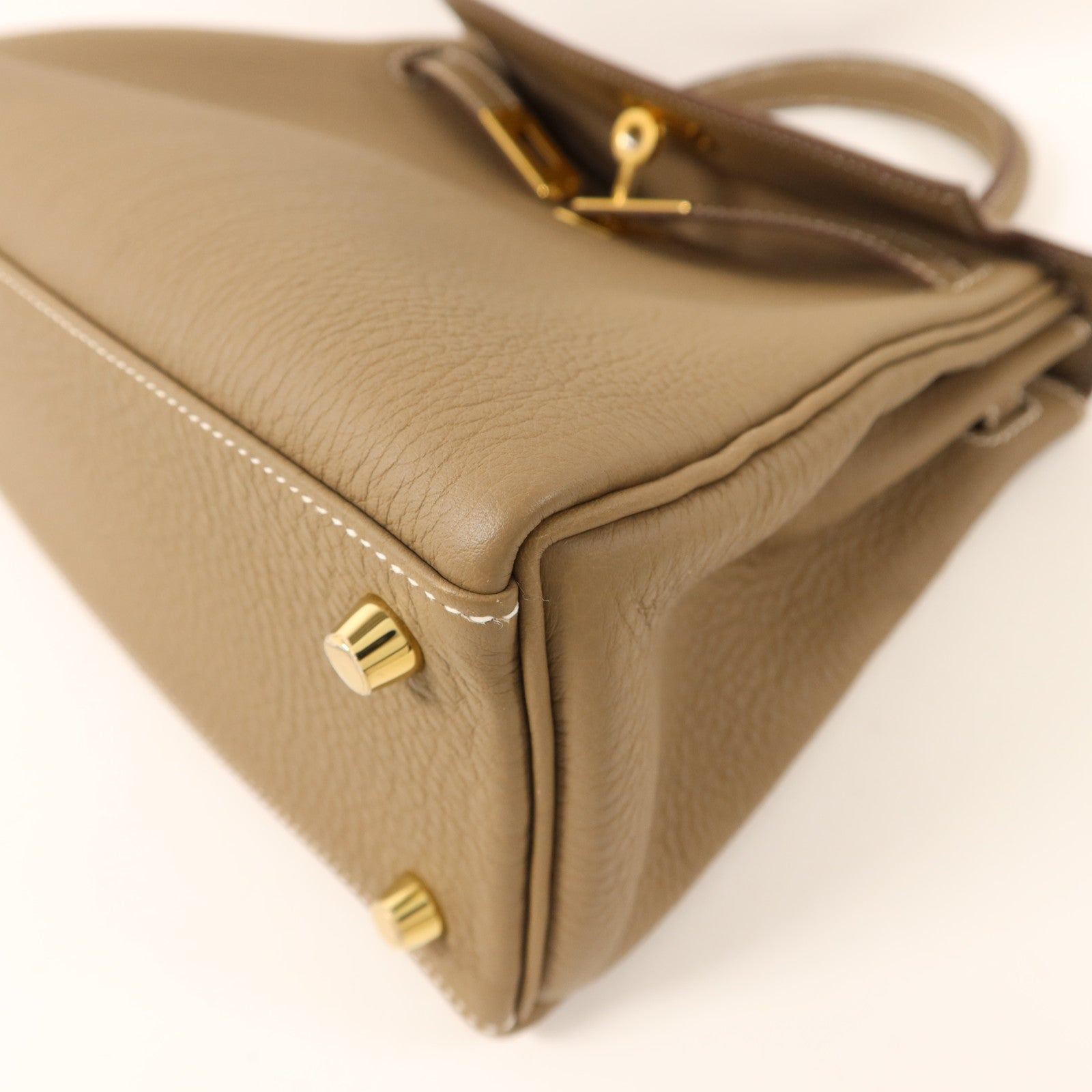 HERMES 【激減優惠】Togo皮革Kelly 25金扣手挽肩背兩用袋Etoupe