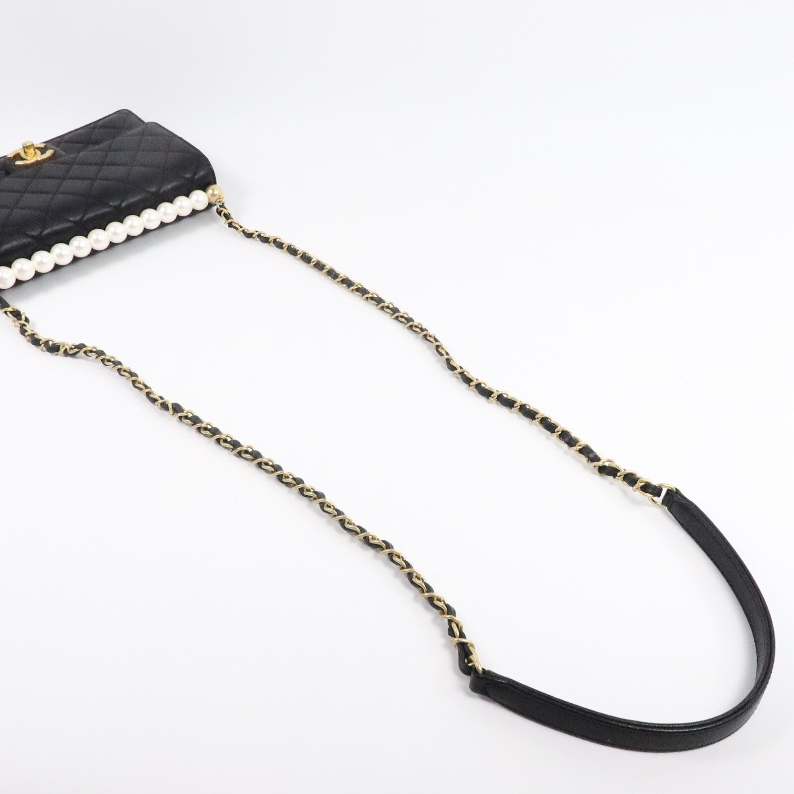 CHANEL 牛皮皮革Pearl Flap Bag鏈帶肩背袋