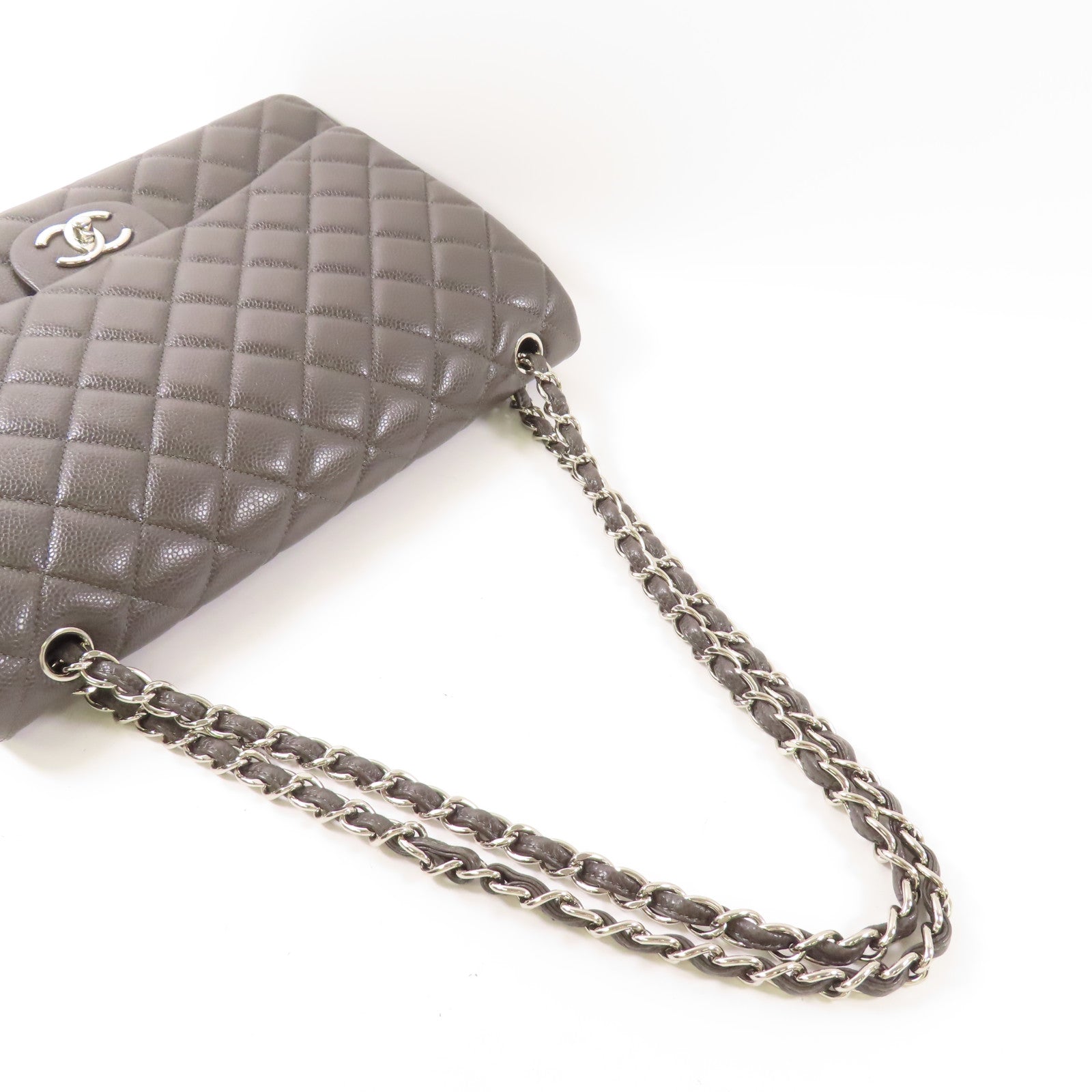 CHANEL 【激減優惠】牛皮皮革Maxi Classic銀扣鏈帶肩背袋