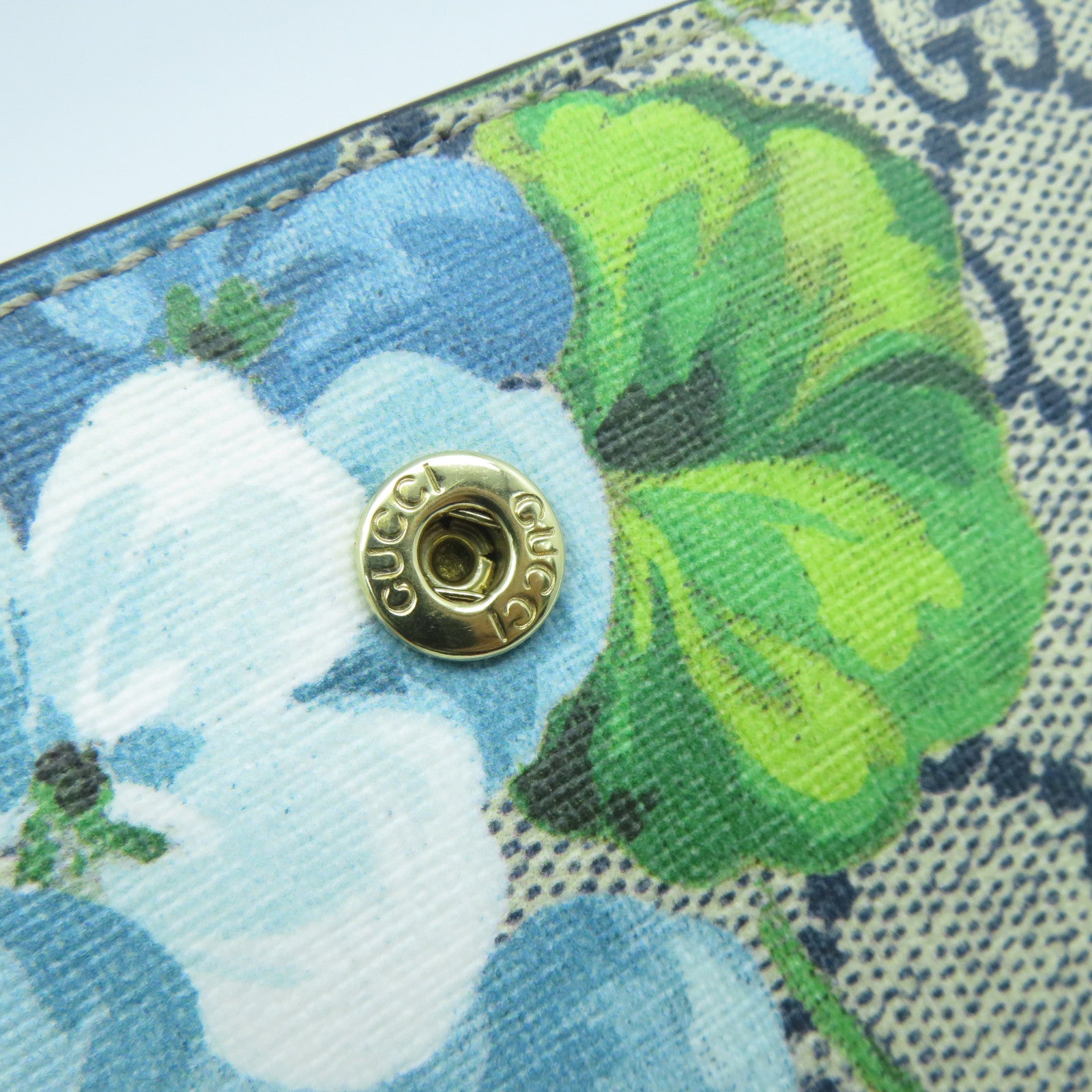 GUCCI 塗層帆布Wallet金扣錢包藍色/灰色
