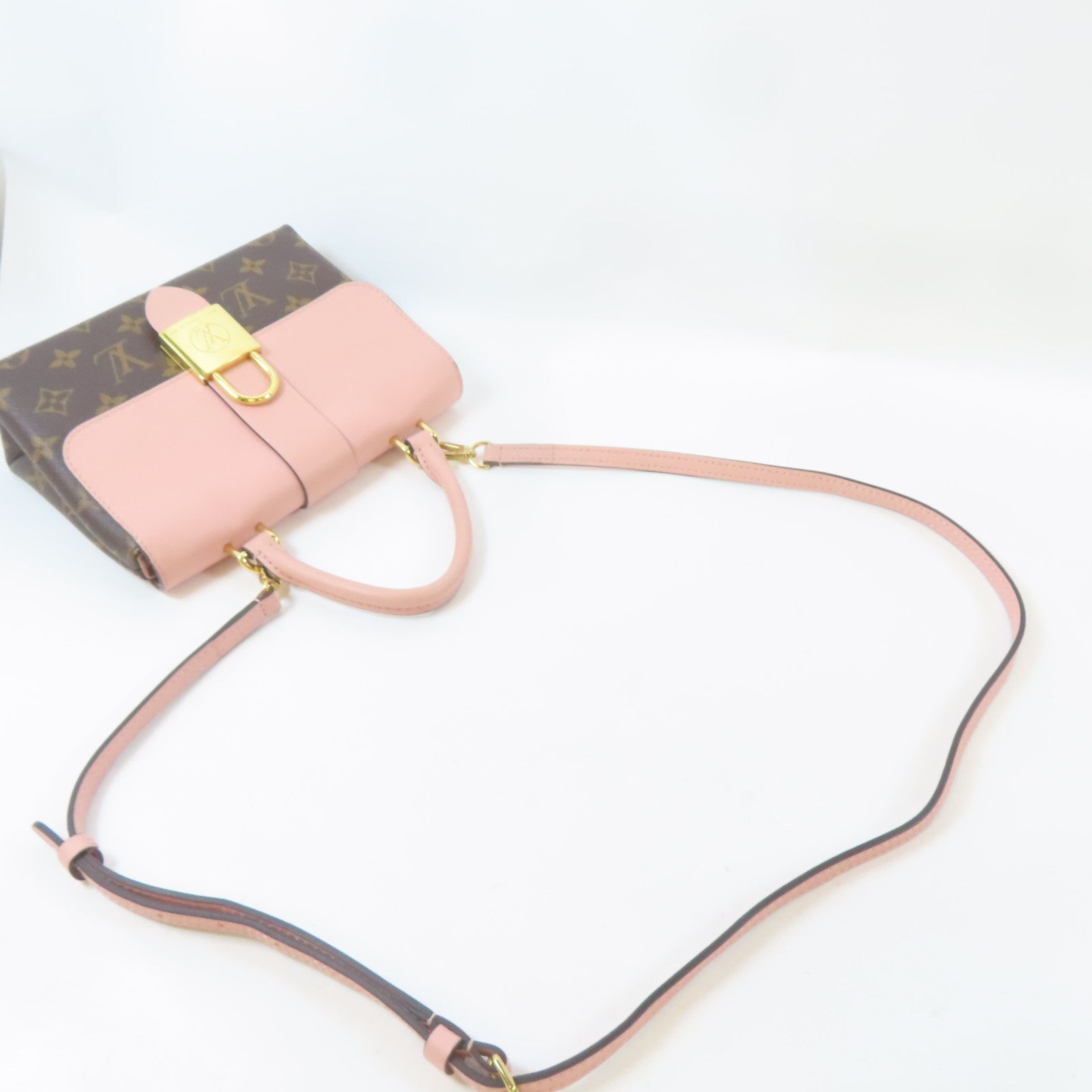 LOUIS VUITTON Monogram Locky BB金扣手挽肩背兩用袋啡色/粉紅色