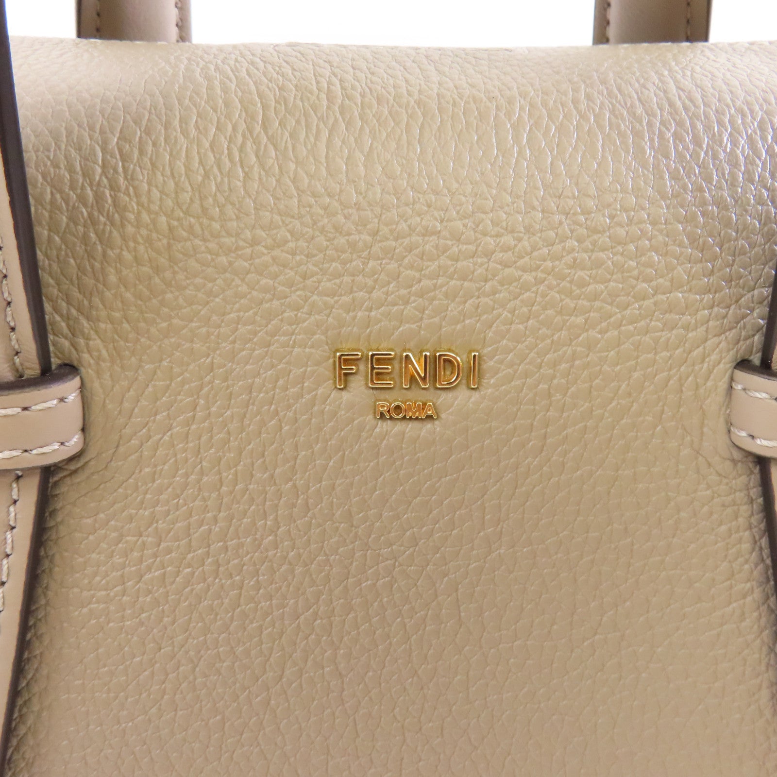 FENDI 牛皮皮革Boston 365金扣手挽肩背兩用袋米灰色