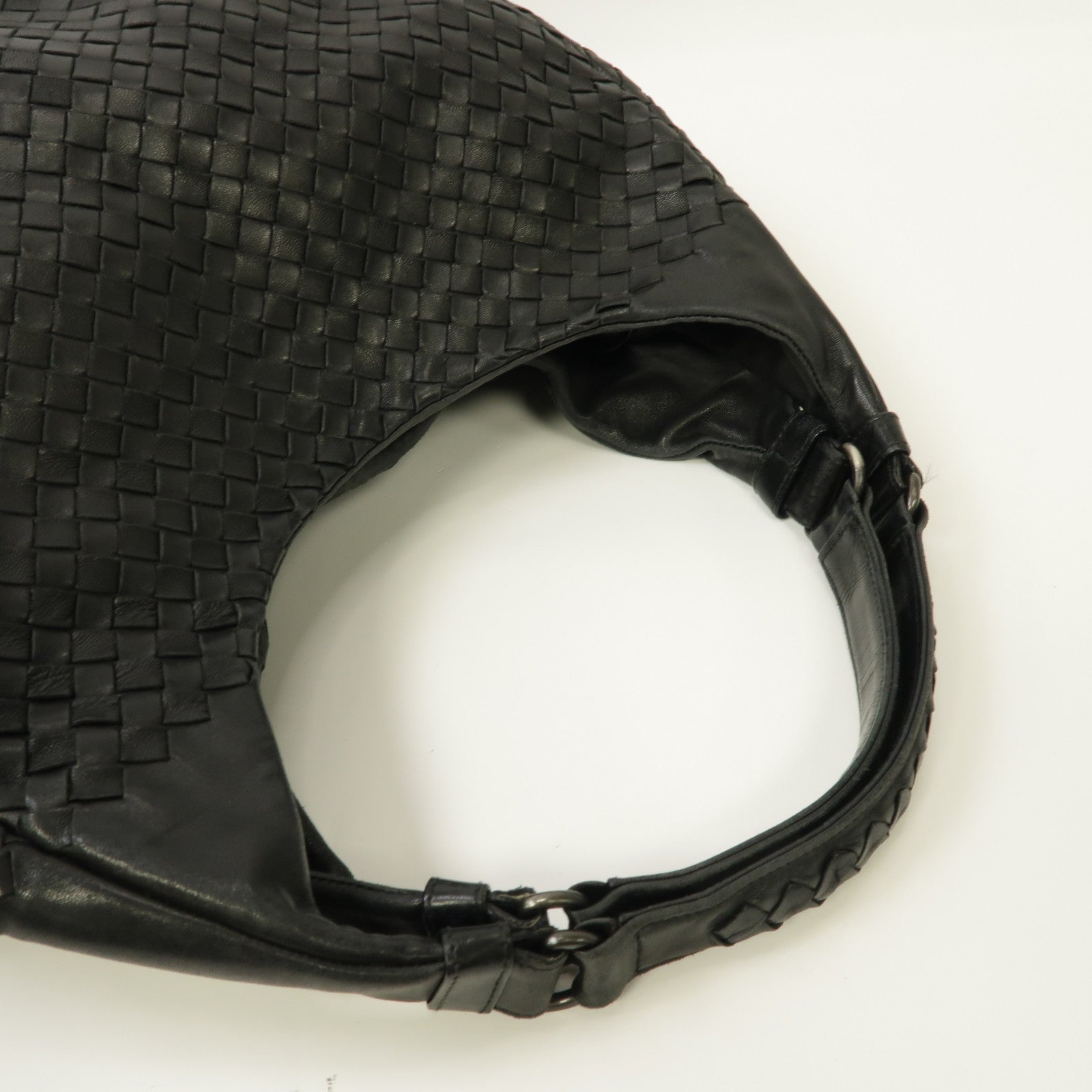 BOTTEGA VENETA 織紋皮革Shoulder Bag銀扣肩背袋黑色