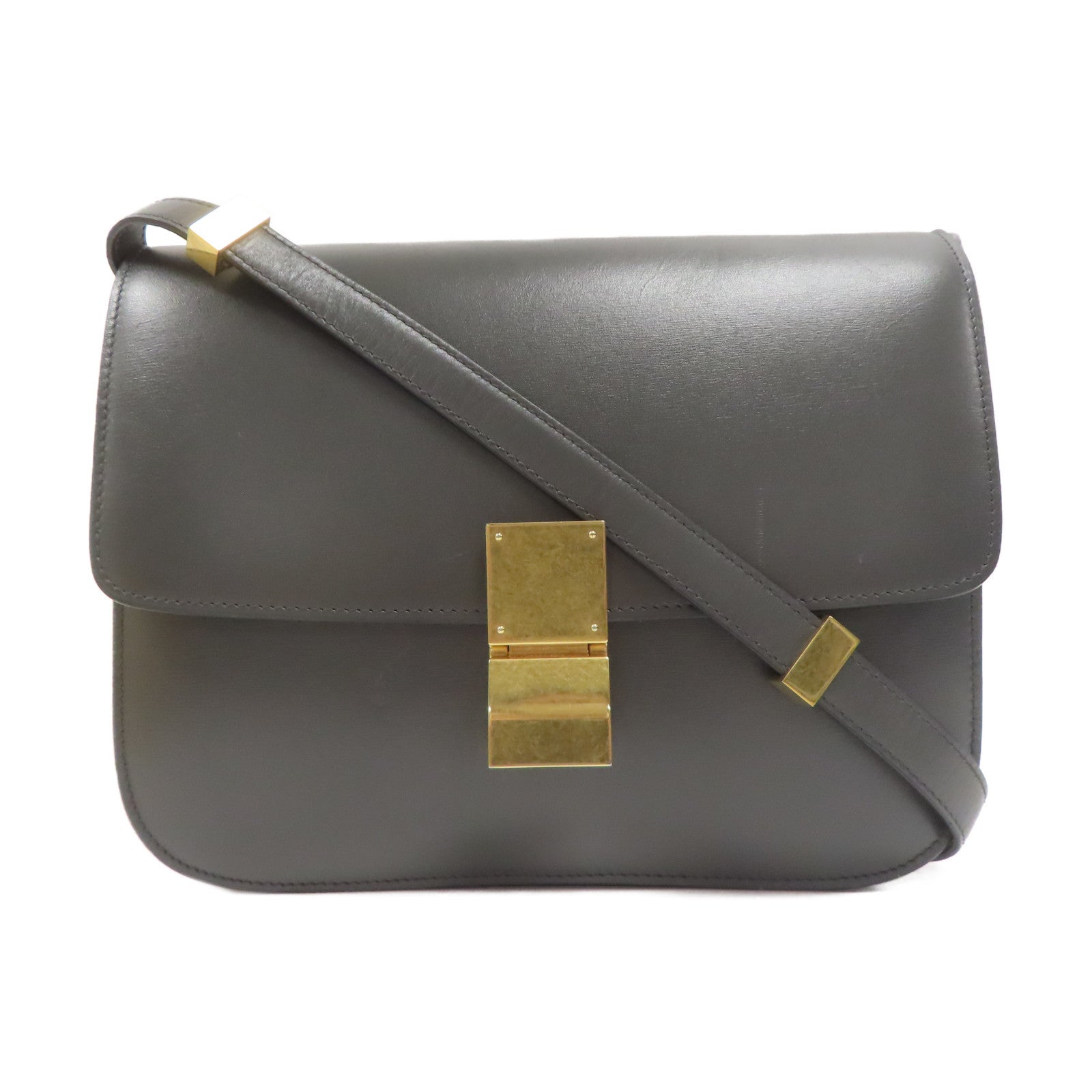 CELINE **【激減優惠】牛皮皮革Classic Box金扣肩背袋灰色