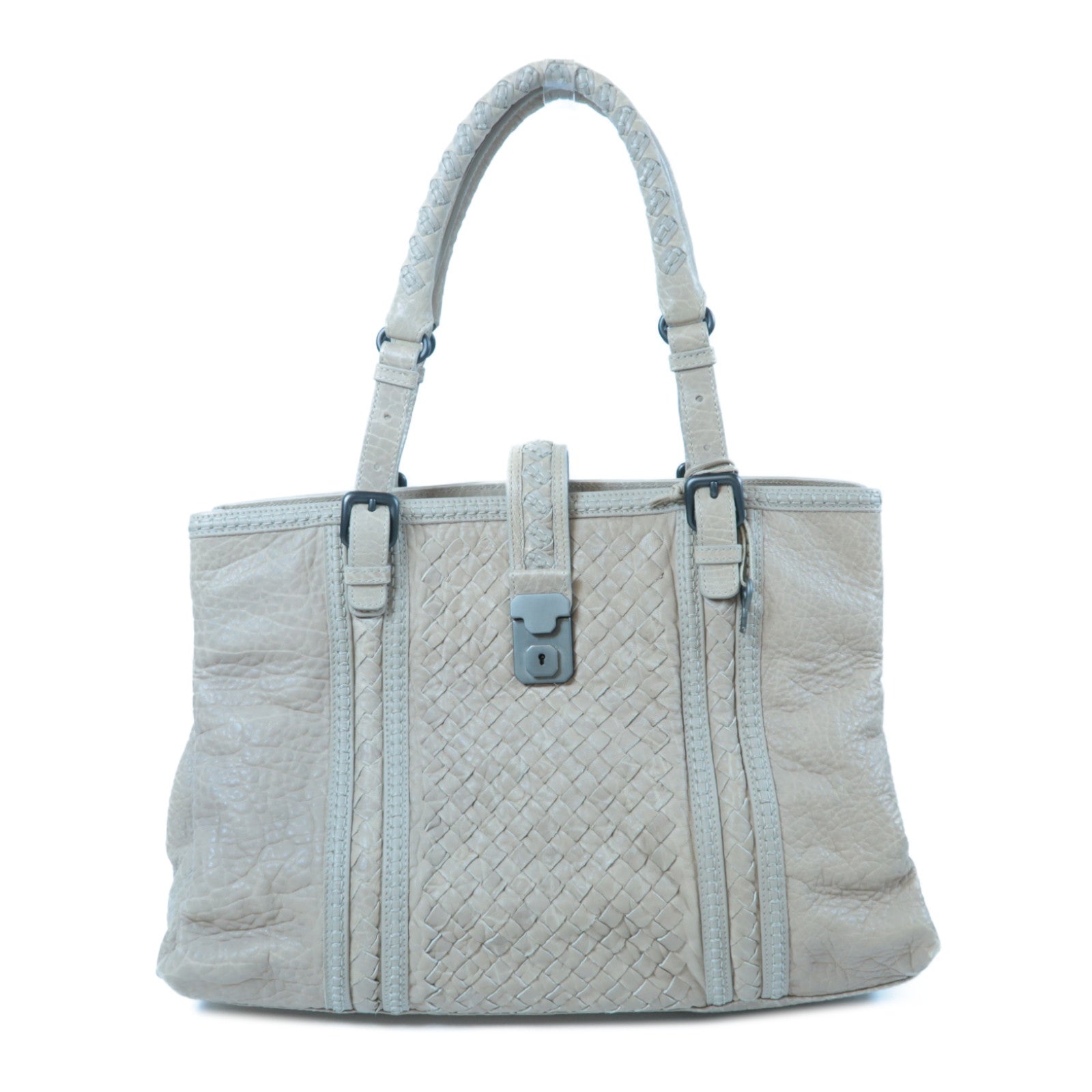 BOTTEGA VENETA 【激減優惠】織紋牛皮皮革Shoulder Bag銀扣肩背袋米色