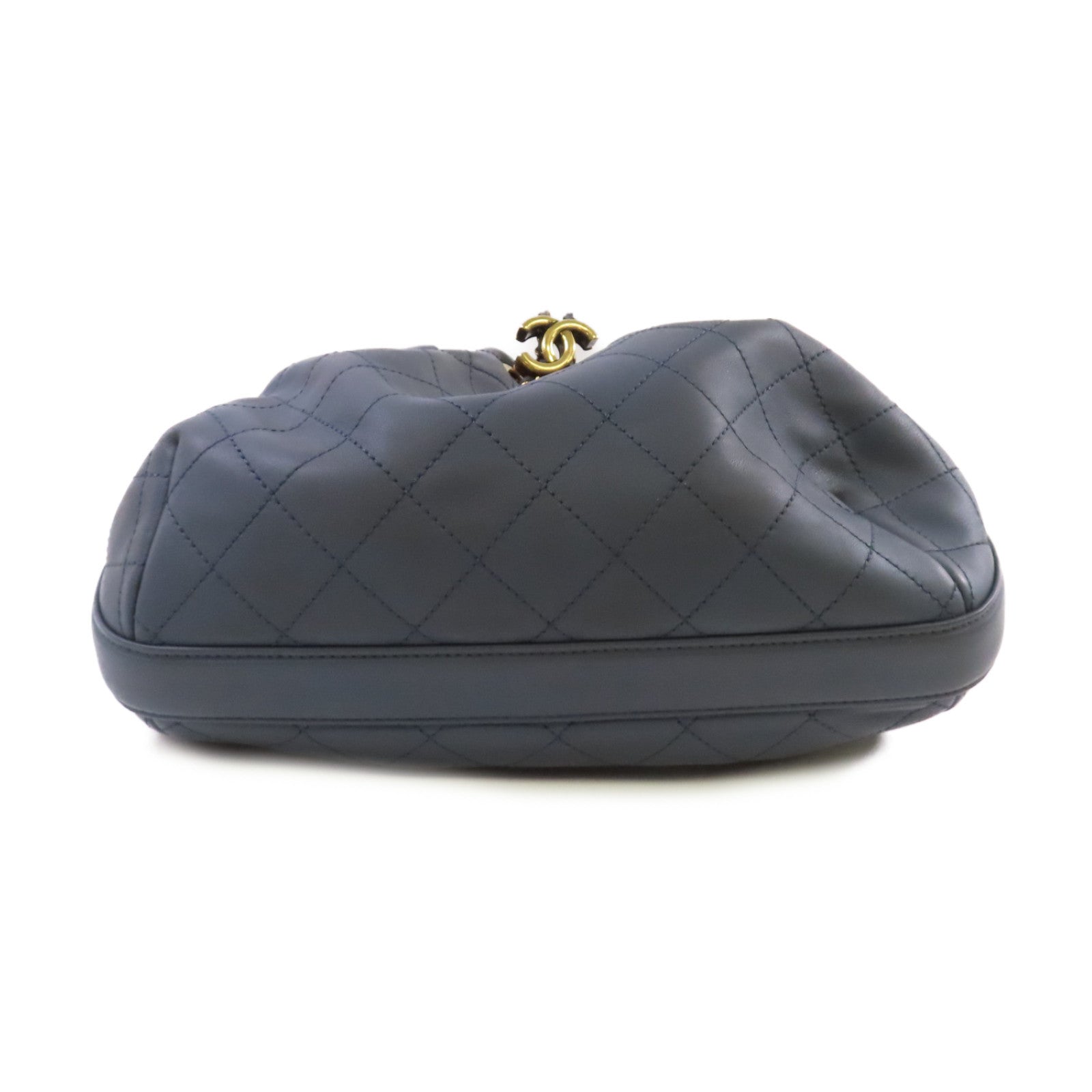 CHANEL 菱格牛皮皮革2Way Shoulder Bag金扣手挽肩背兩用袋灰藍色