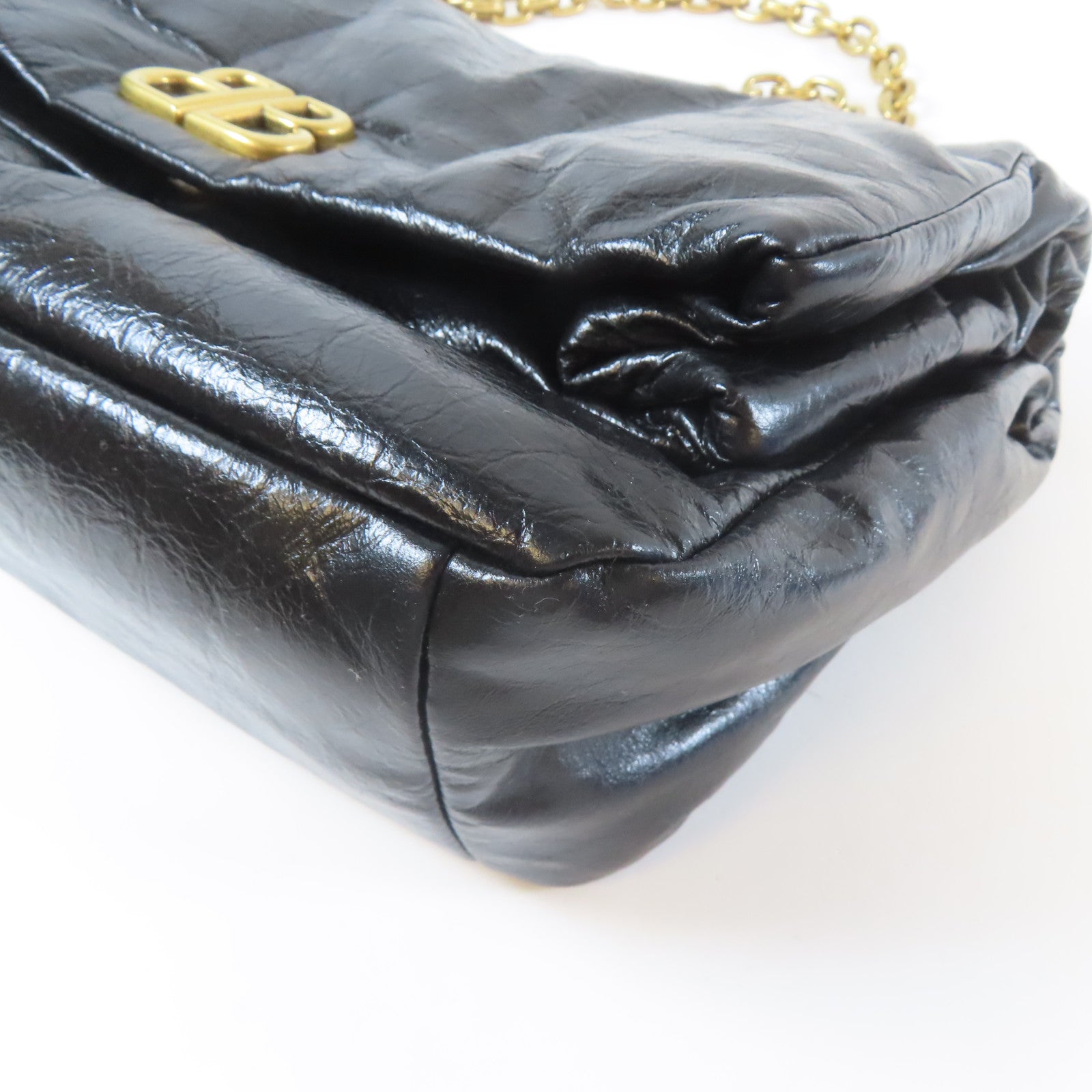 BALENCIAGA 牛皮皮革Monaco金扣鏈帶肩背袋黑色