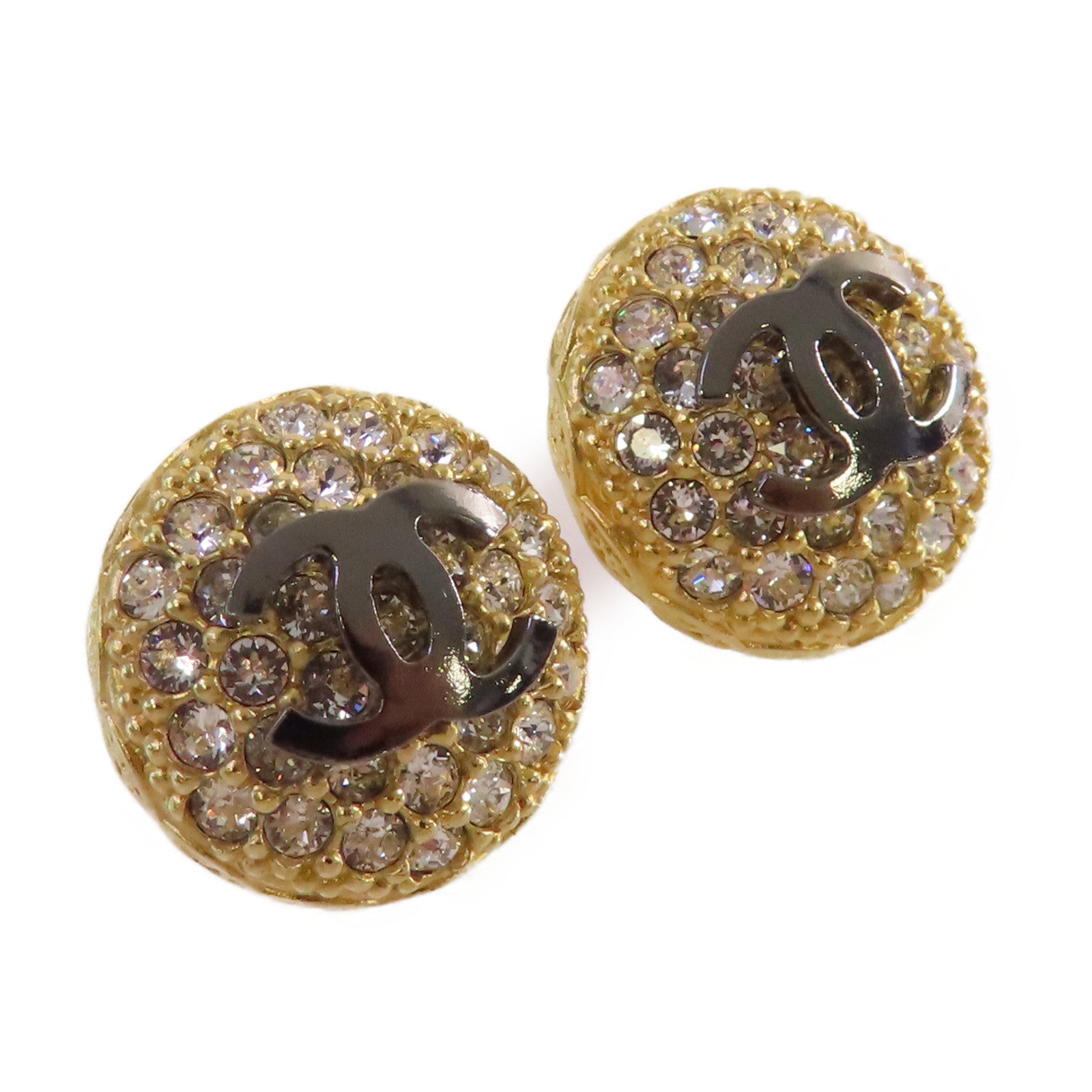 CHANEL 金屬/水鑽CC Strass Earrings耳環黑色/金色