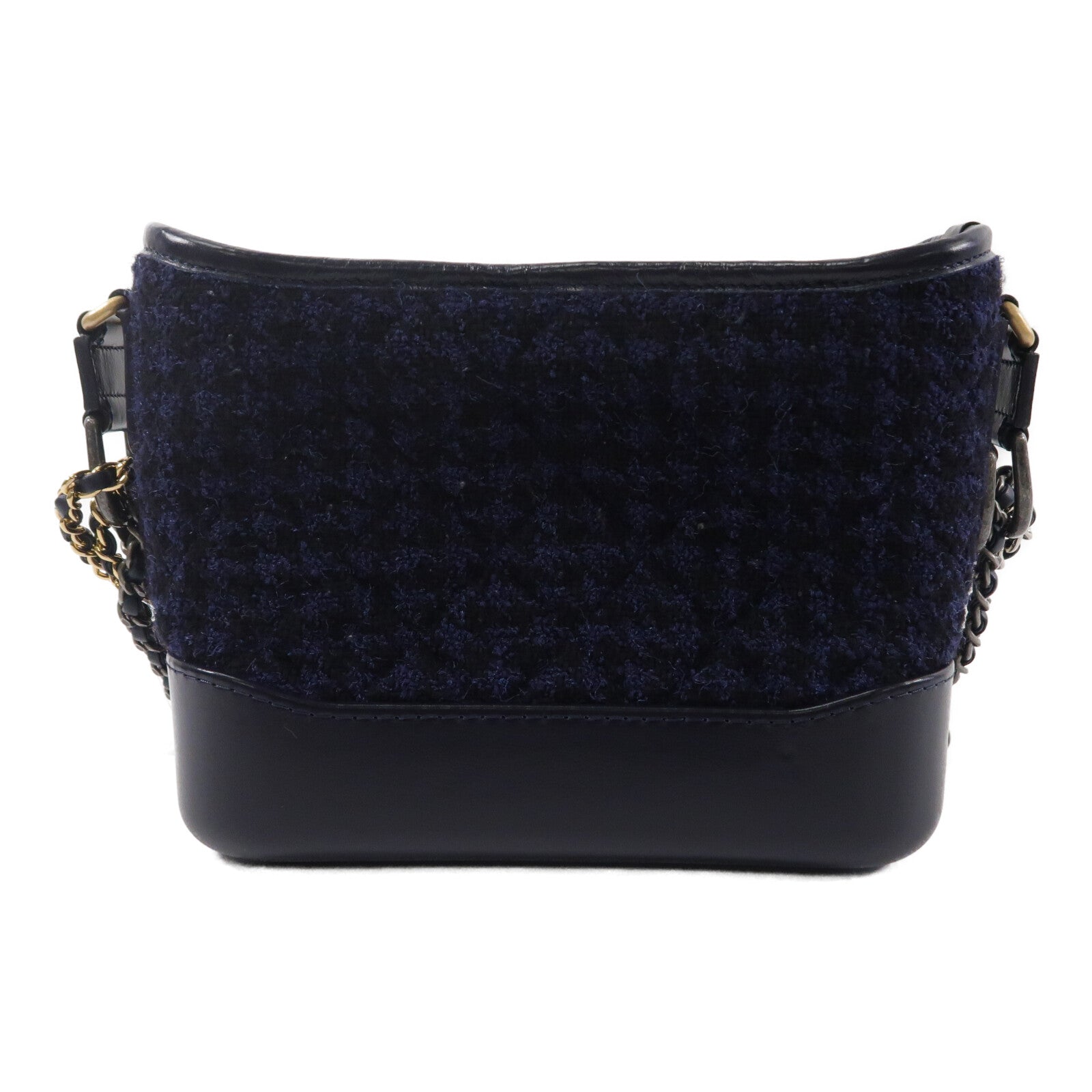 CHANEL 牛皮皮革/Tweed Navy Tweed Gabrielle Small鏈帶肩背袋