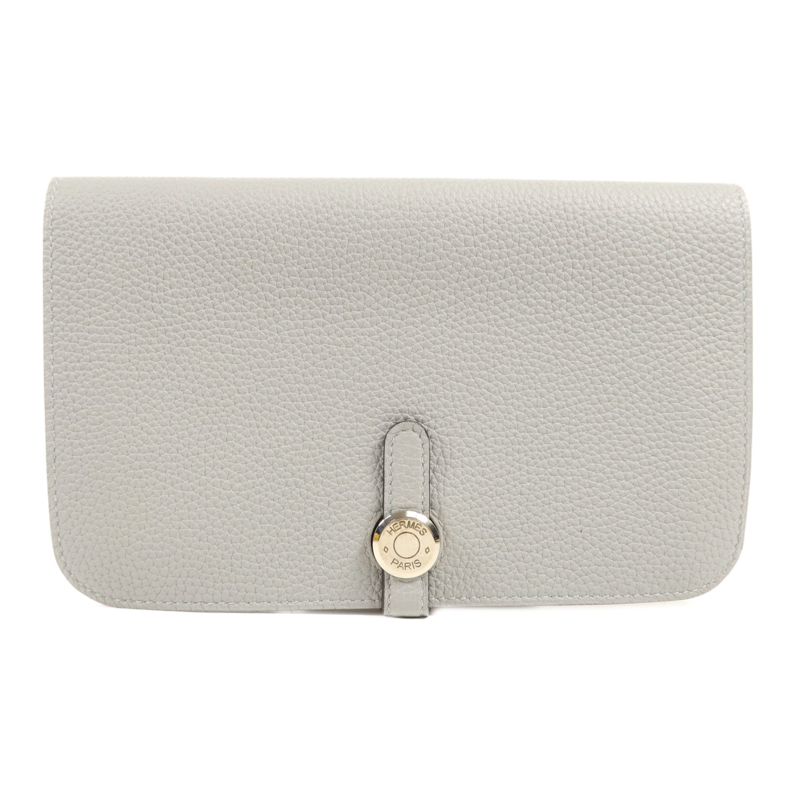 HERMES Clemence皮革Dogon GM銀扣長錢包Gris Mouette