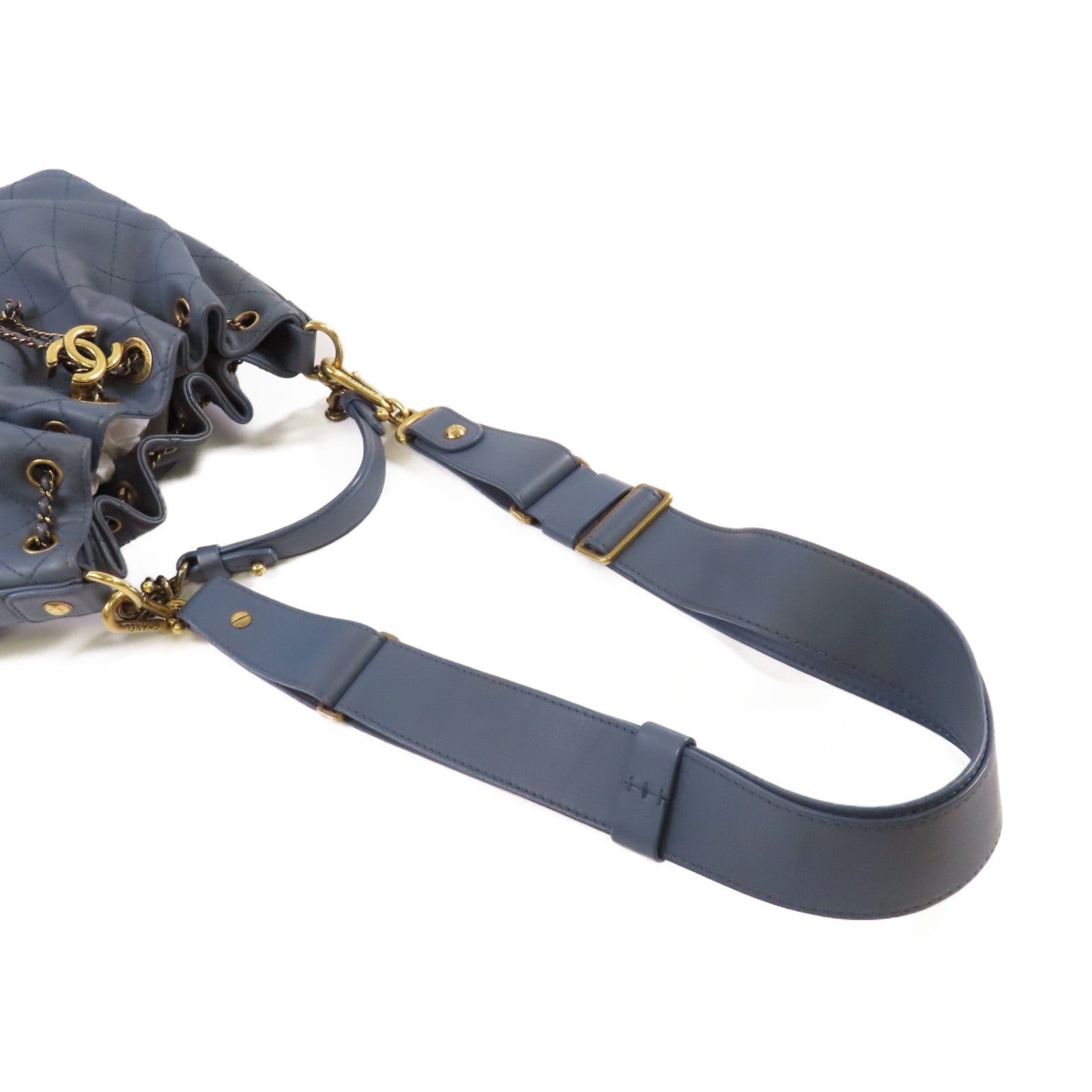 CHANEL 菱格牛皮皮革2Way Shoulder Bag金扣手挽肩背兩用袋灰藍色