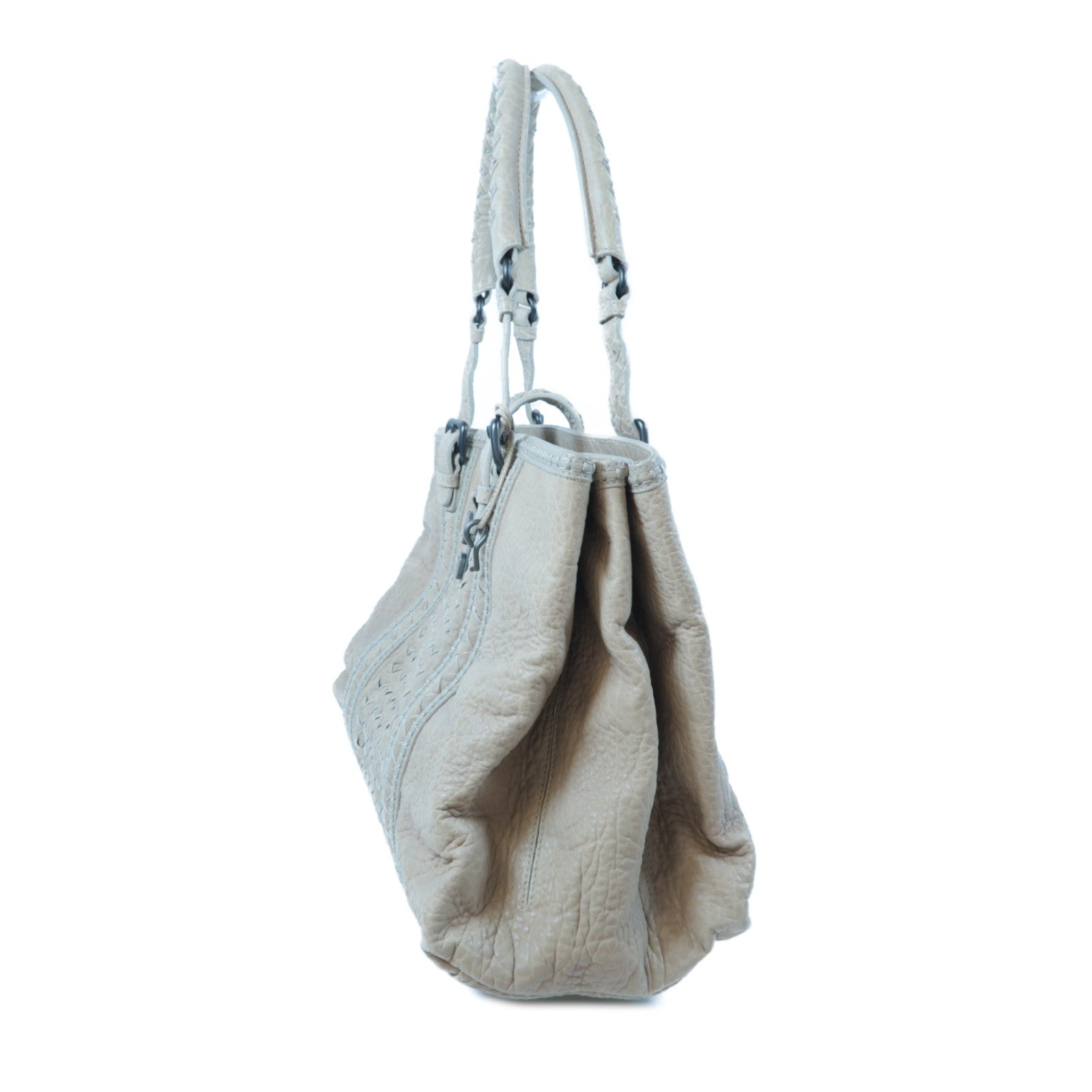 BOTTEGA VENETA 【激減優惠】織紋牛皮皮革Shoulder Bag銀扣肩背袋米色