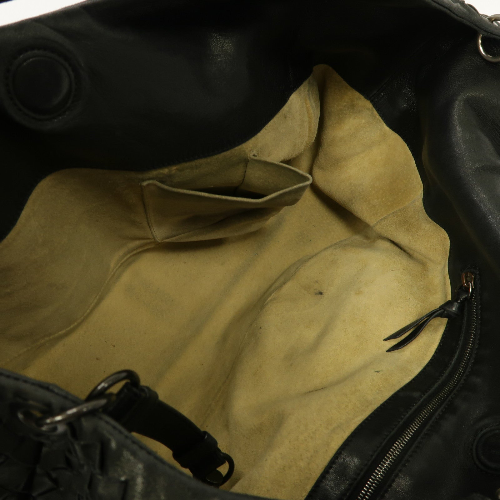BOTTEGA VENETA 織紋皮革Shoulder Bag銀扣肩背袋黑色
