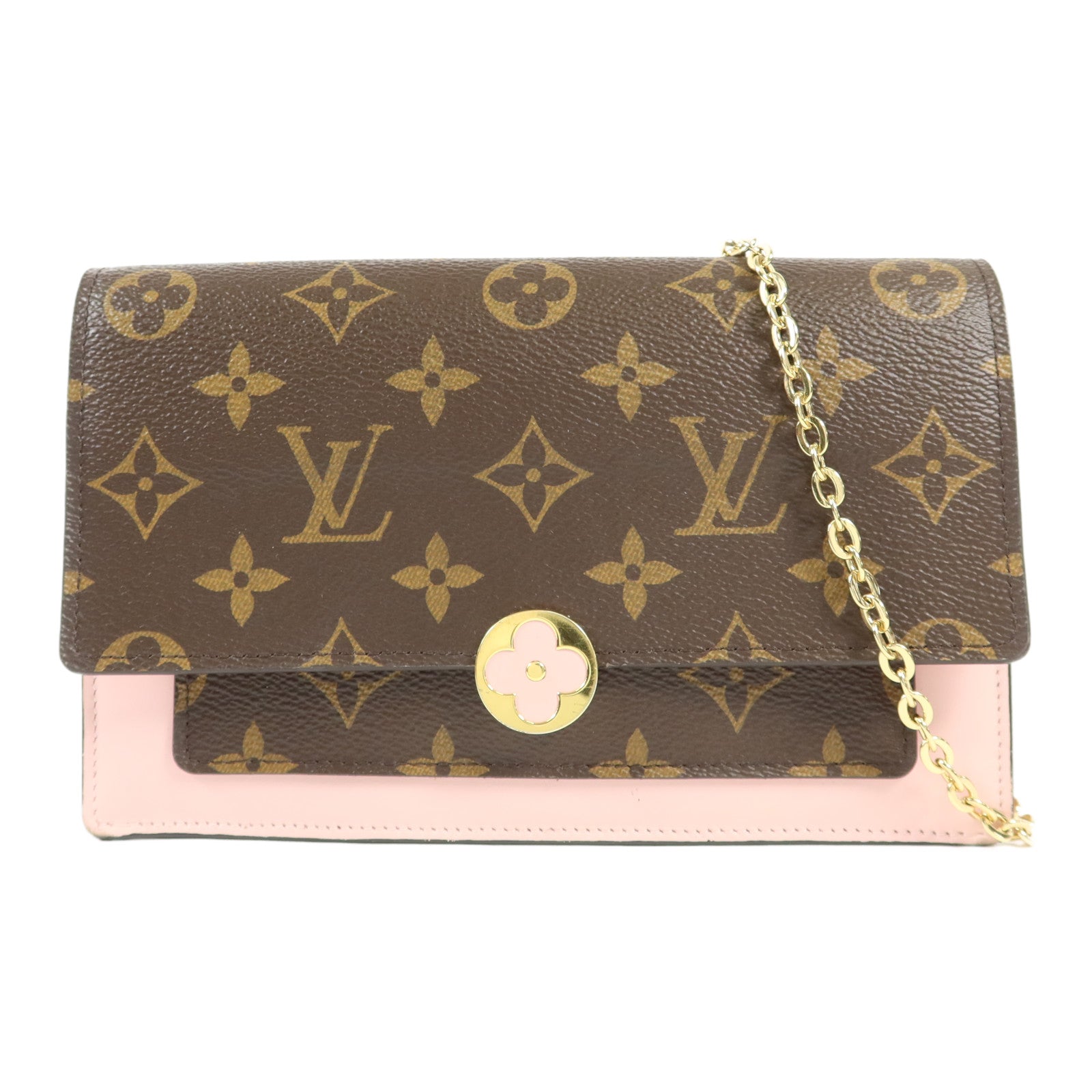 LOUIS VUITTON Monogram Flore Chain Wallet金扣鏈帶肩背袋
