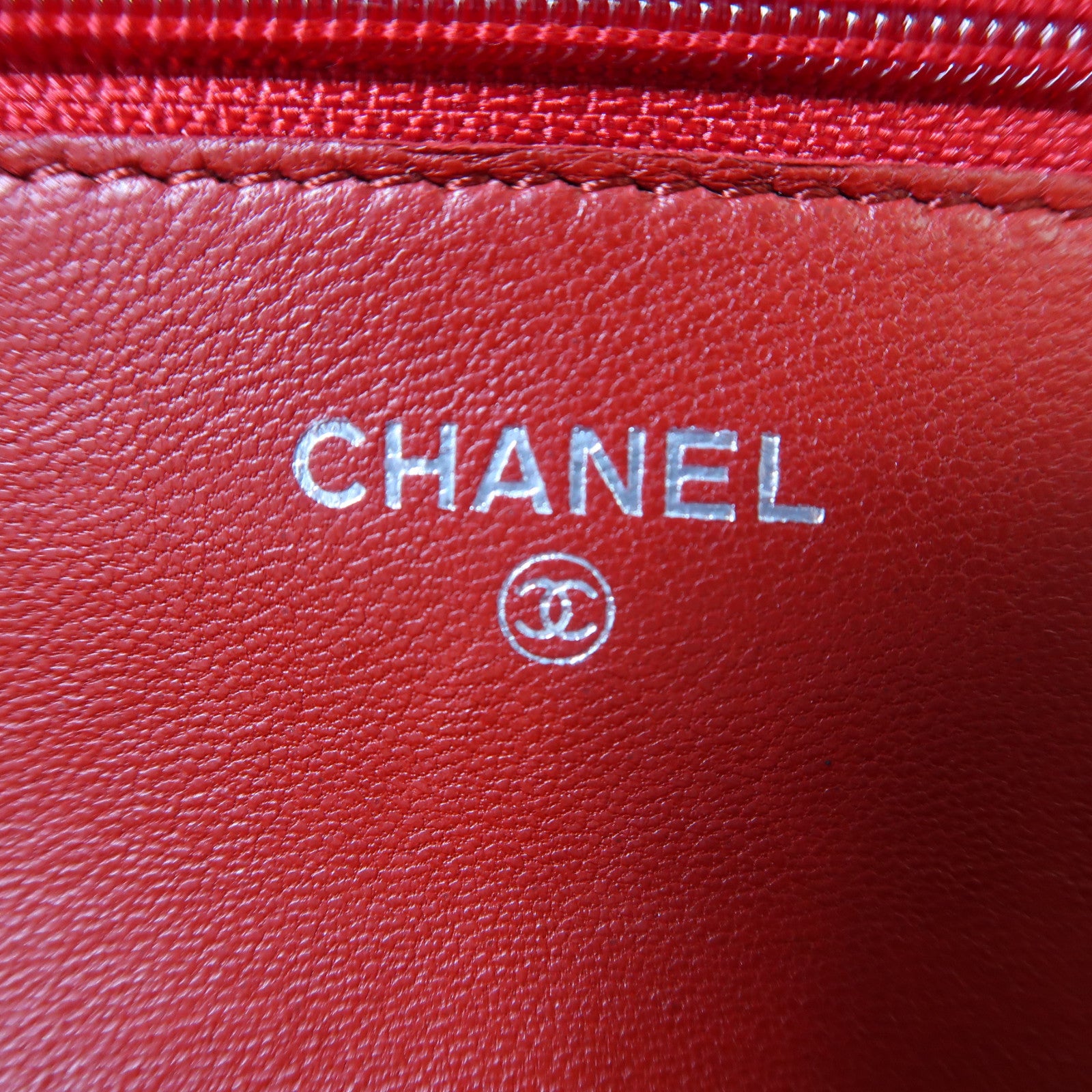 CHANEL 菱格羊皮皮革Wallet On Chain銀扣鏈帶肩背袋紅色
