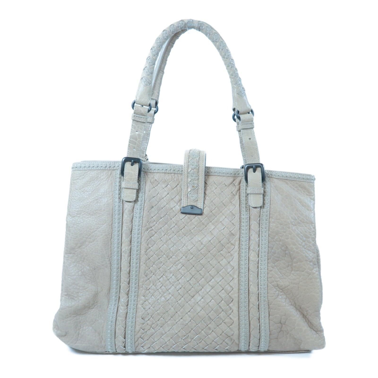 BOTTEGA VENETA 【激減優惠】織紋牛皮皮革Shoulder Bag銀扣肩背袋米色