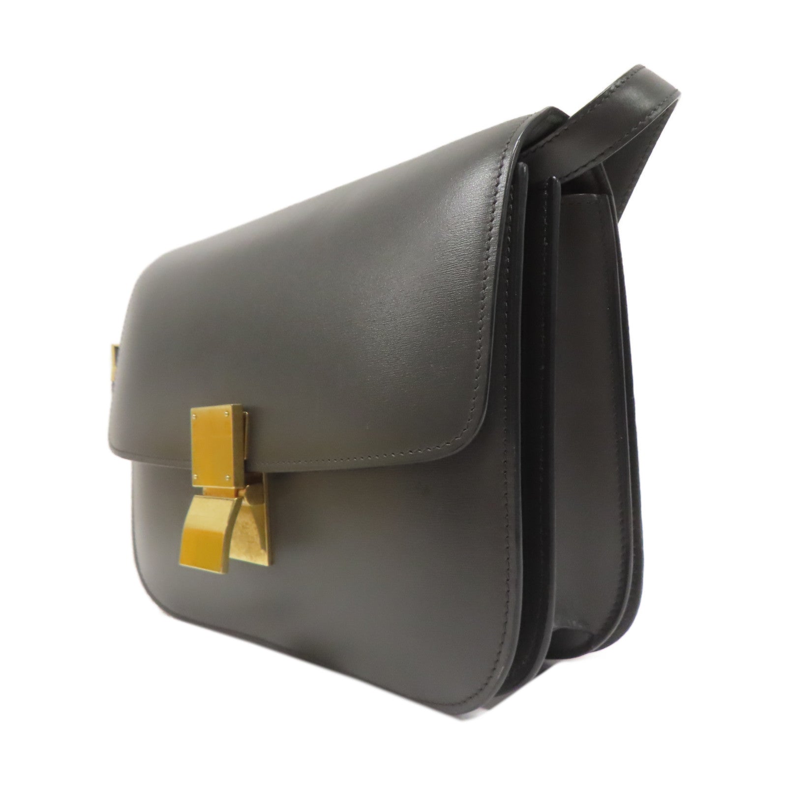 CELINE **【激減優惠】牛皮皮革Classic Box金扣肩背袋灰色