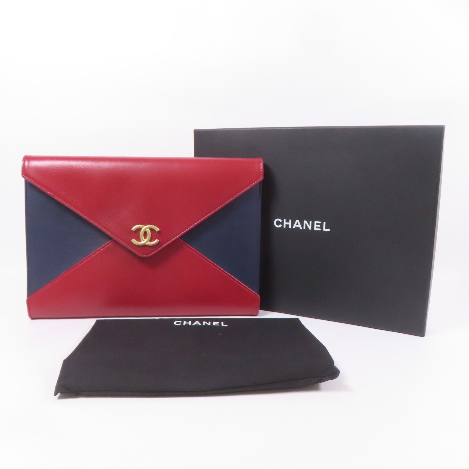 CHANEL 皮革Clutch Bag金扣手拿包