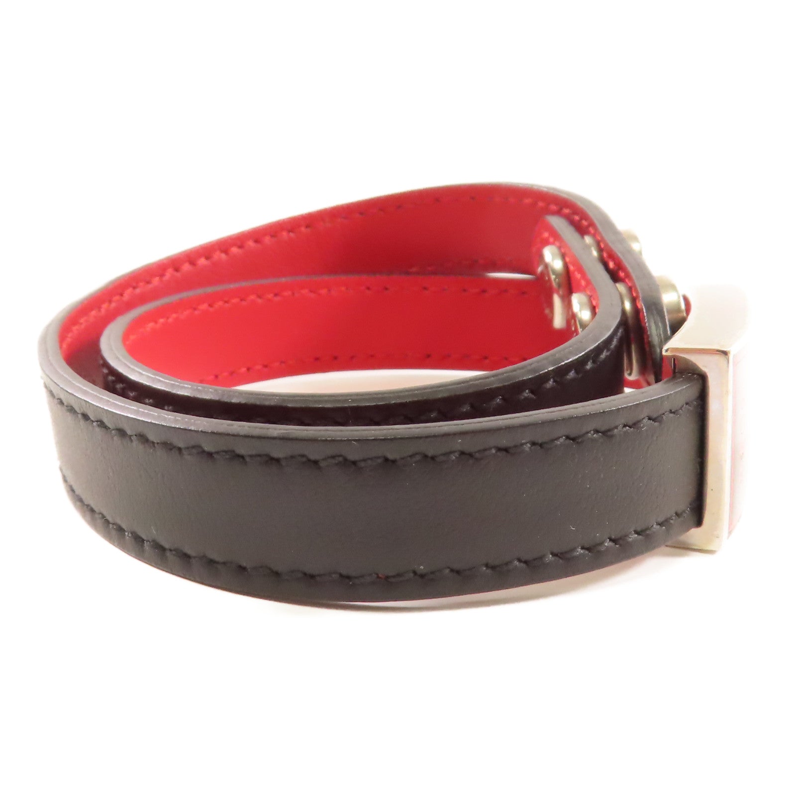 FENDI 牛皮皮革Leather Bracelet銀扣手帶黑色/紅色
