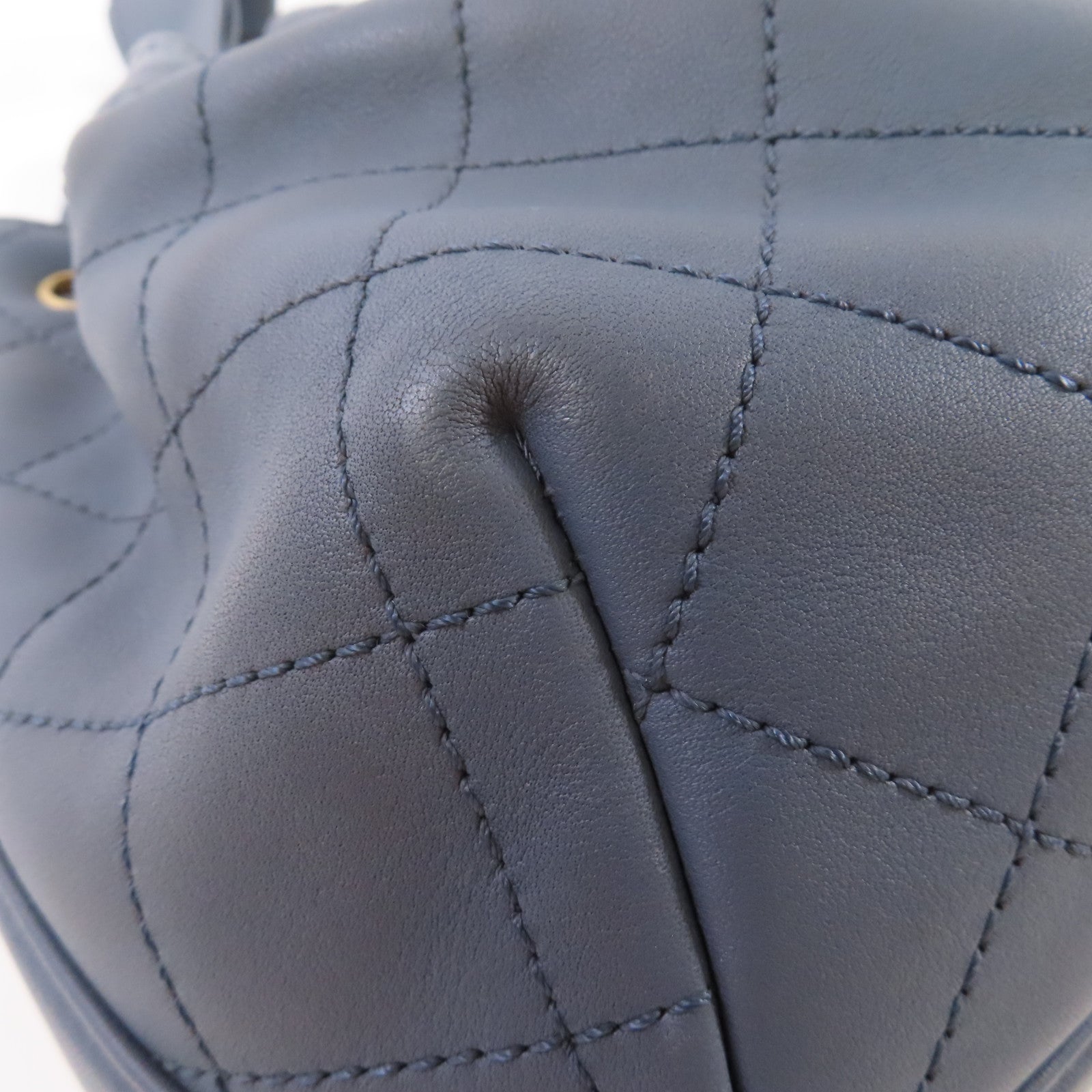CHANEL 菱格牛皮皮革2Way Shoulder Bag金扣手挽肩背兩用袋灰藍色