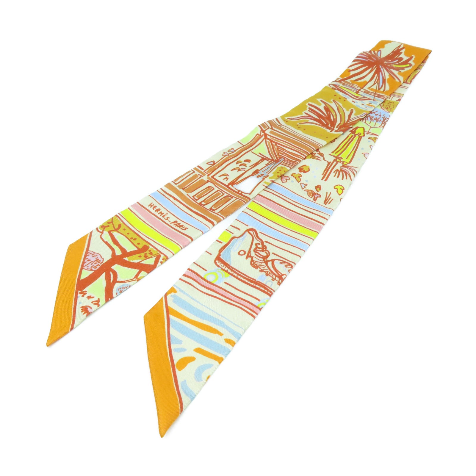 HERMES 【激減優惠】絲質Twilly絲巾橙色