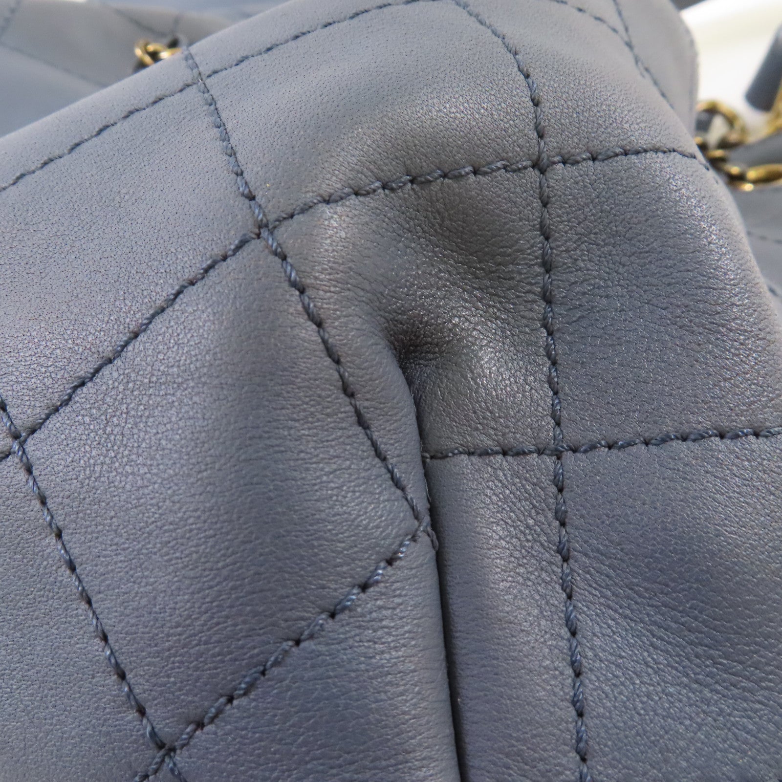 CHANEL 菱格牛皮皮革2Way Shoulder Bag金扣手挽肩背兩用袋灰藍色