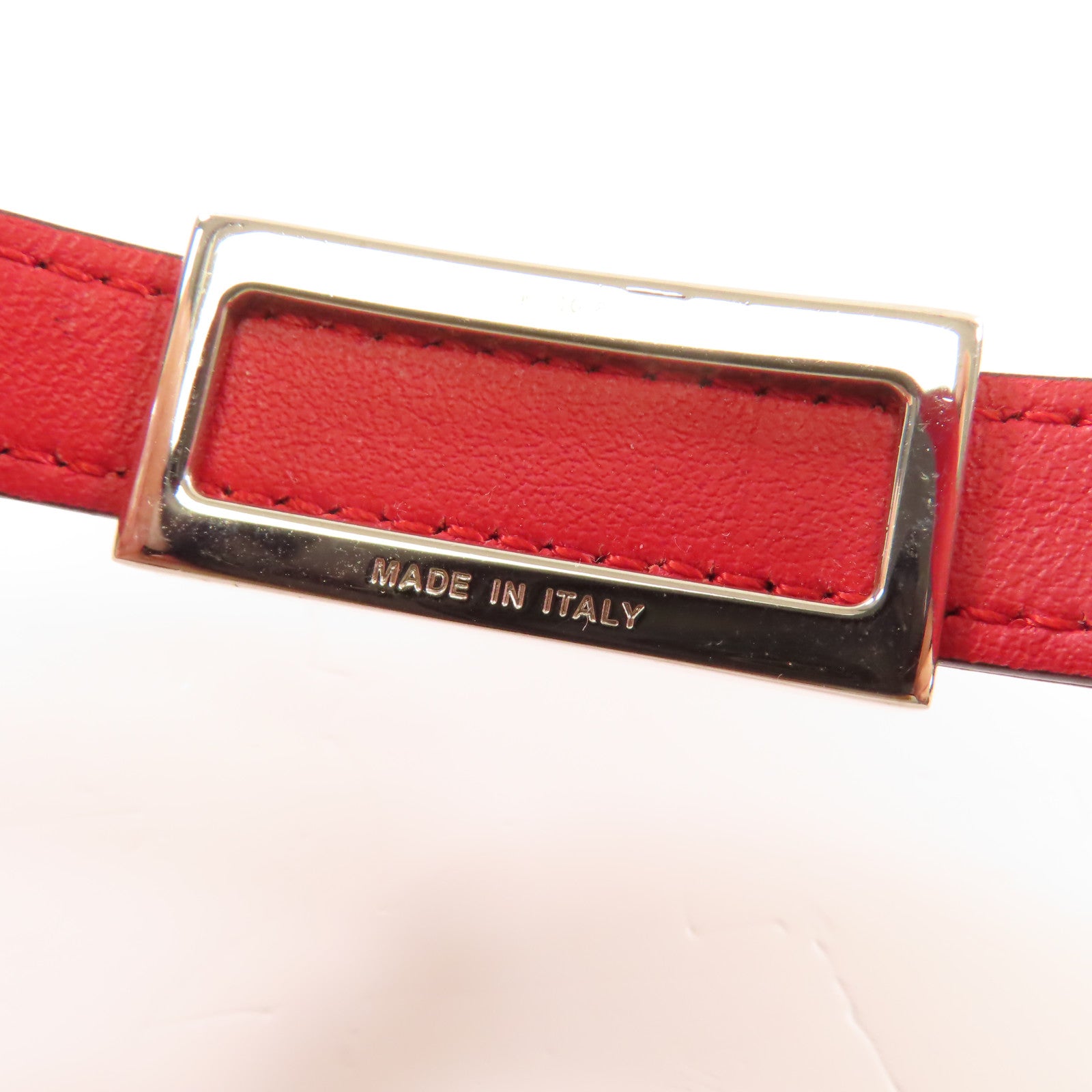 FENDI 牛皮皮革Leather Bracelet銀扣手帶黑色/紅色