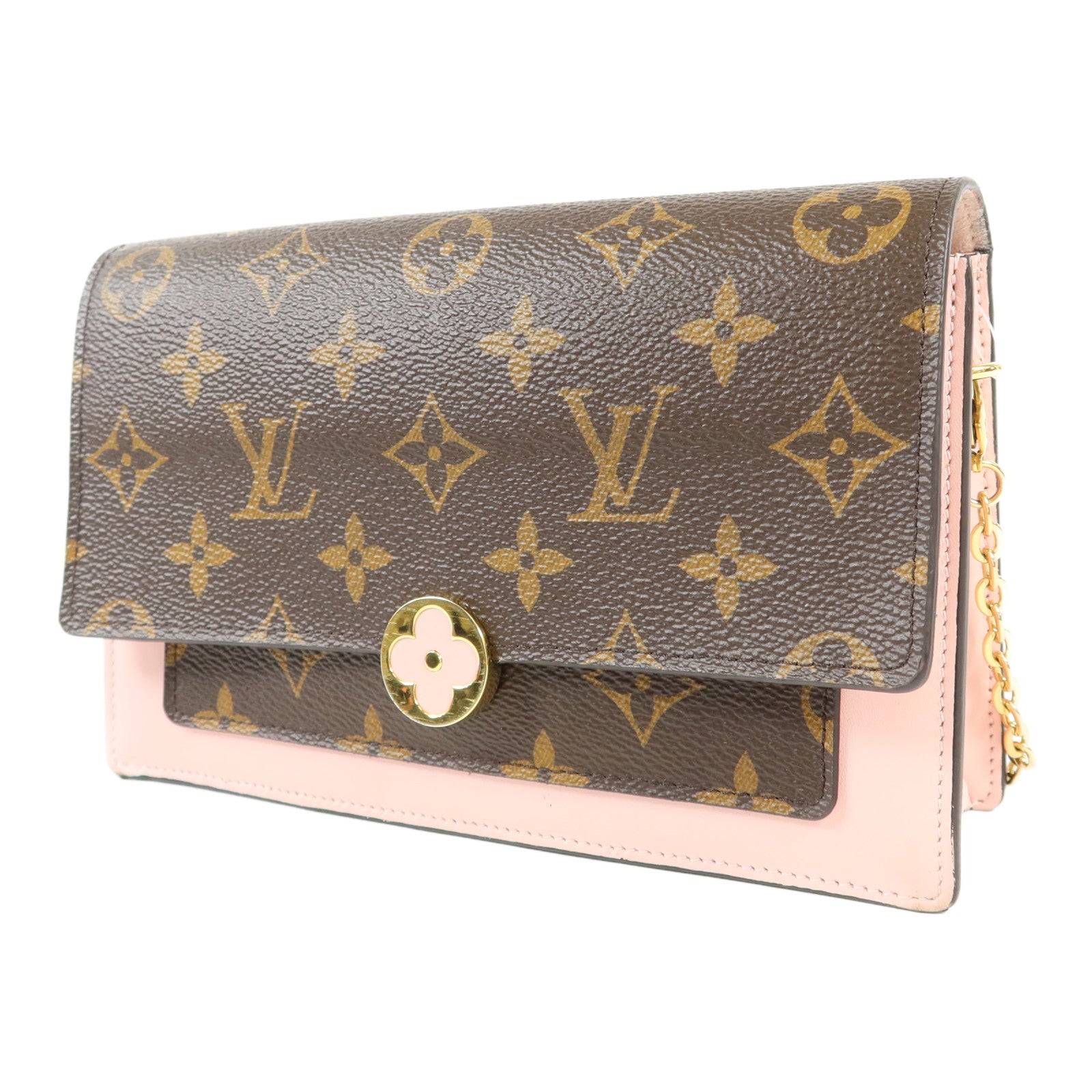 LOUIS VUITTON Monogram Flore Chain Wallet金扣鏈帶肩背袋