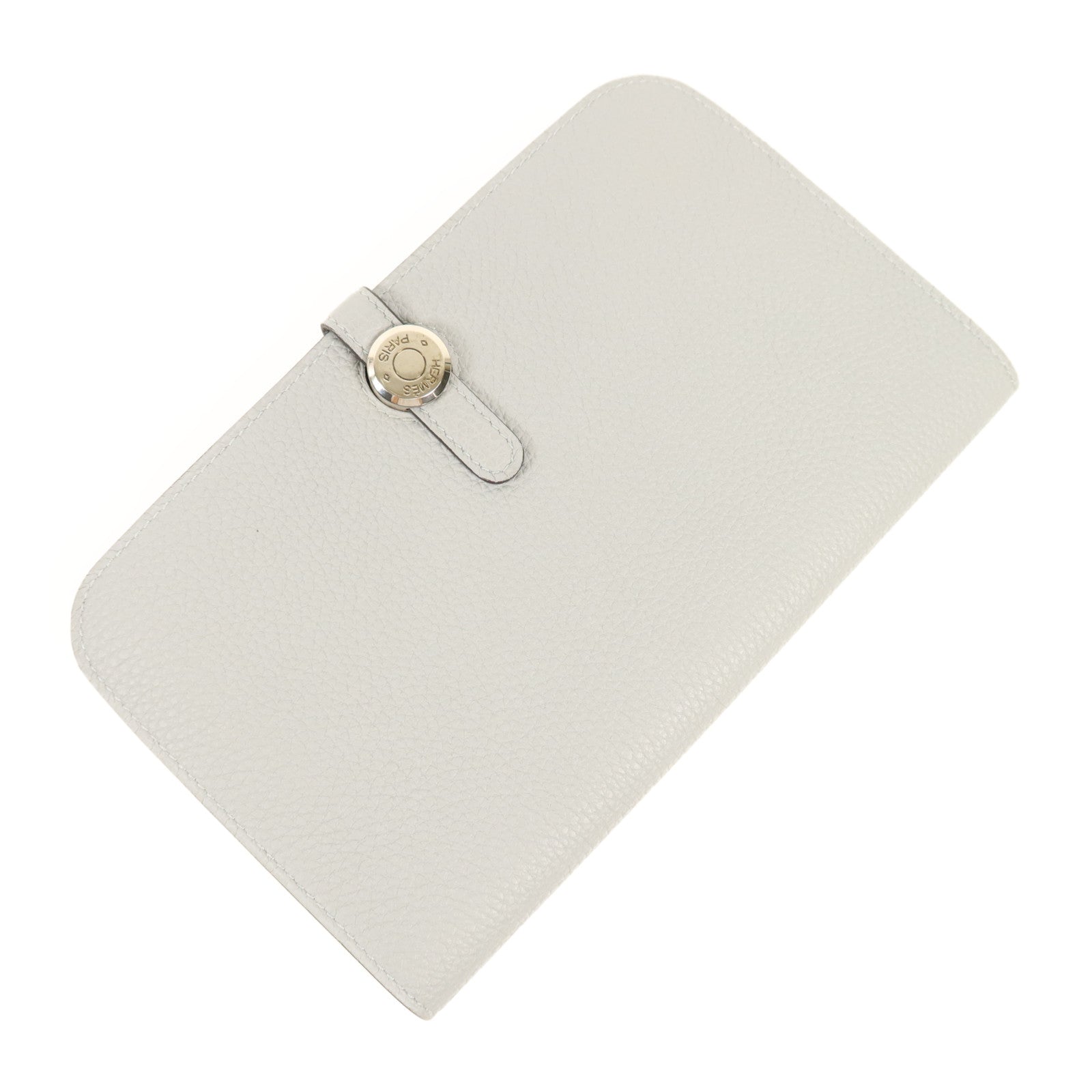 HERMES Clemence皮革Dogon GM銀扣長錢包Gris Mouette