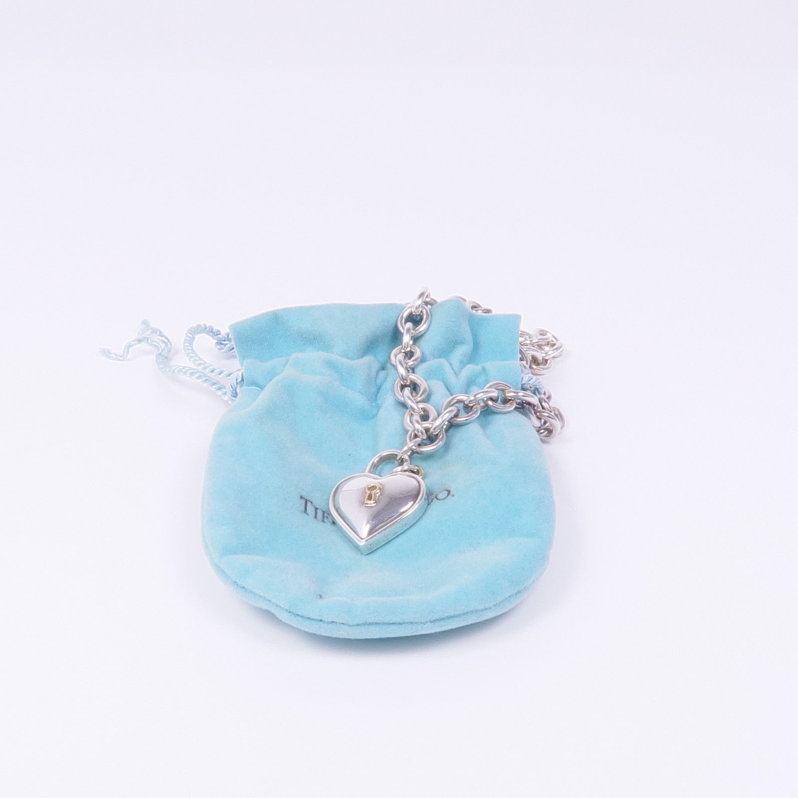 TIFFANY＆CO 925純銀/18K白金Heart Key Padlock Lock Choker Necklace項鍊