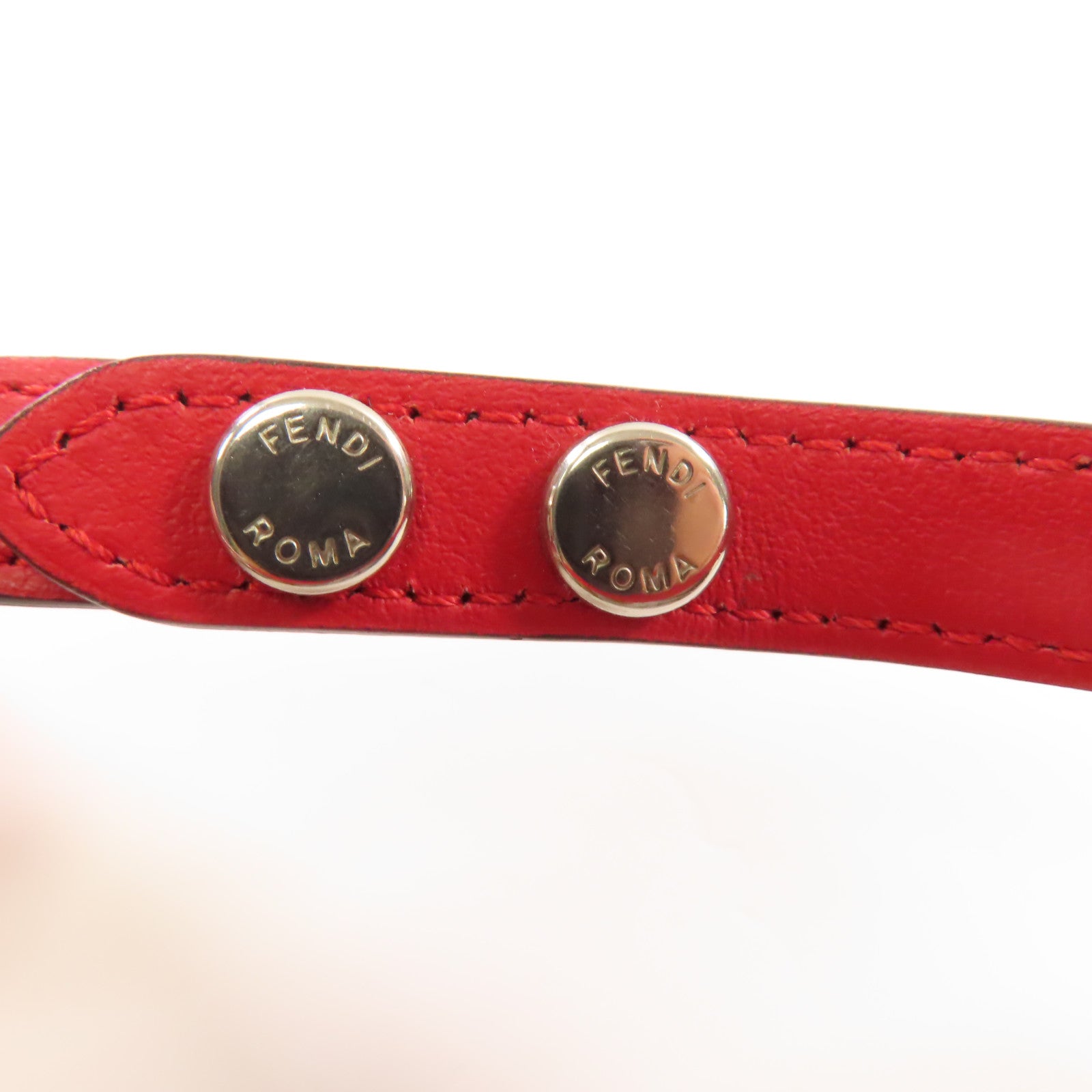 FENDI 牛皮皮革Leather Bracelet銀扣手帶黑色/紅色