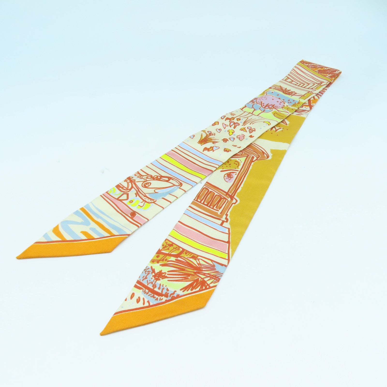 HERMES 【激減優惠】絲質Twilly絲巾橙色