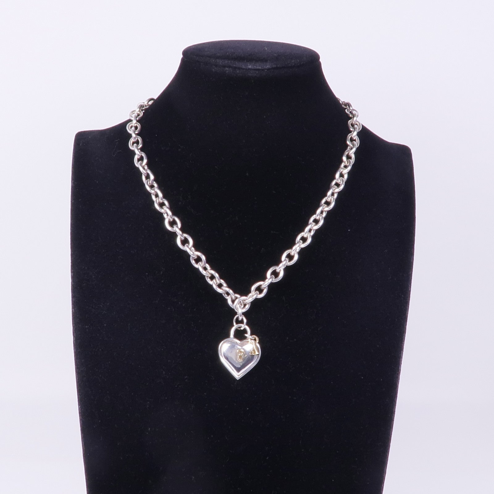 TIFFANY＆CO 925純銀/18K白金Heart Key Padlock Lock Choker Necklace項鍊