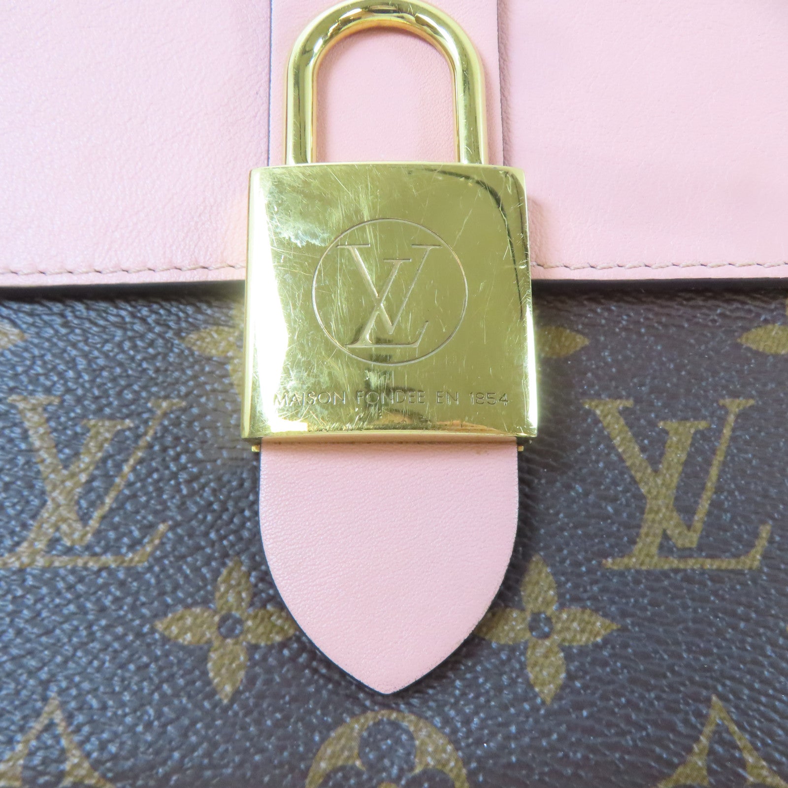 LOUIS VUITTON Monogram Locky BB金扣手挽肩背兩用袋啡色/粉紅色