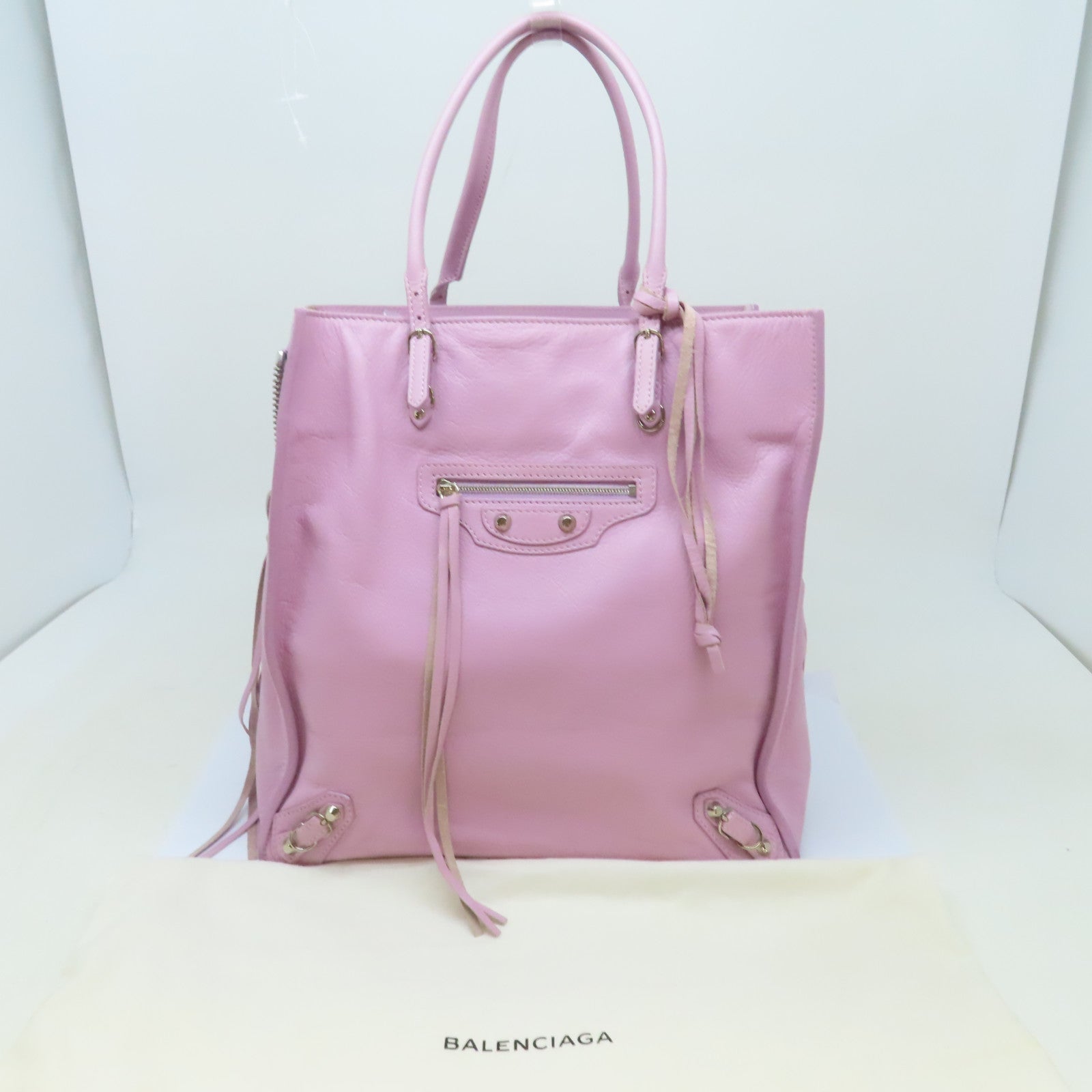 BALENCIAGA 【激減優惠】牛皮皮革Papier Tote銀扣手挽袋紫色