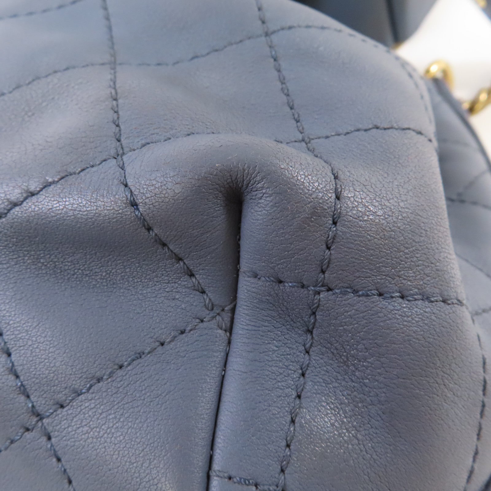 CHANEL 菱格牛皮皮革2Way Shoulder Bag金扣手挽肩背兩用袋灰藍色