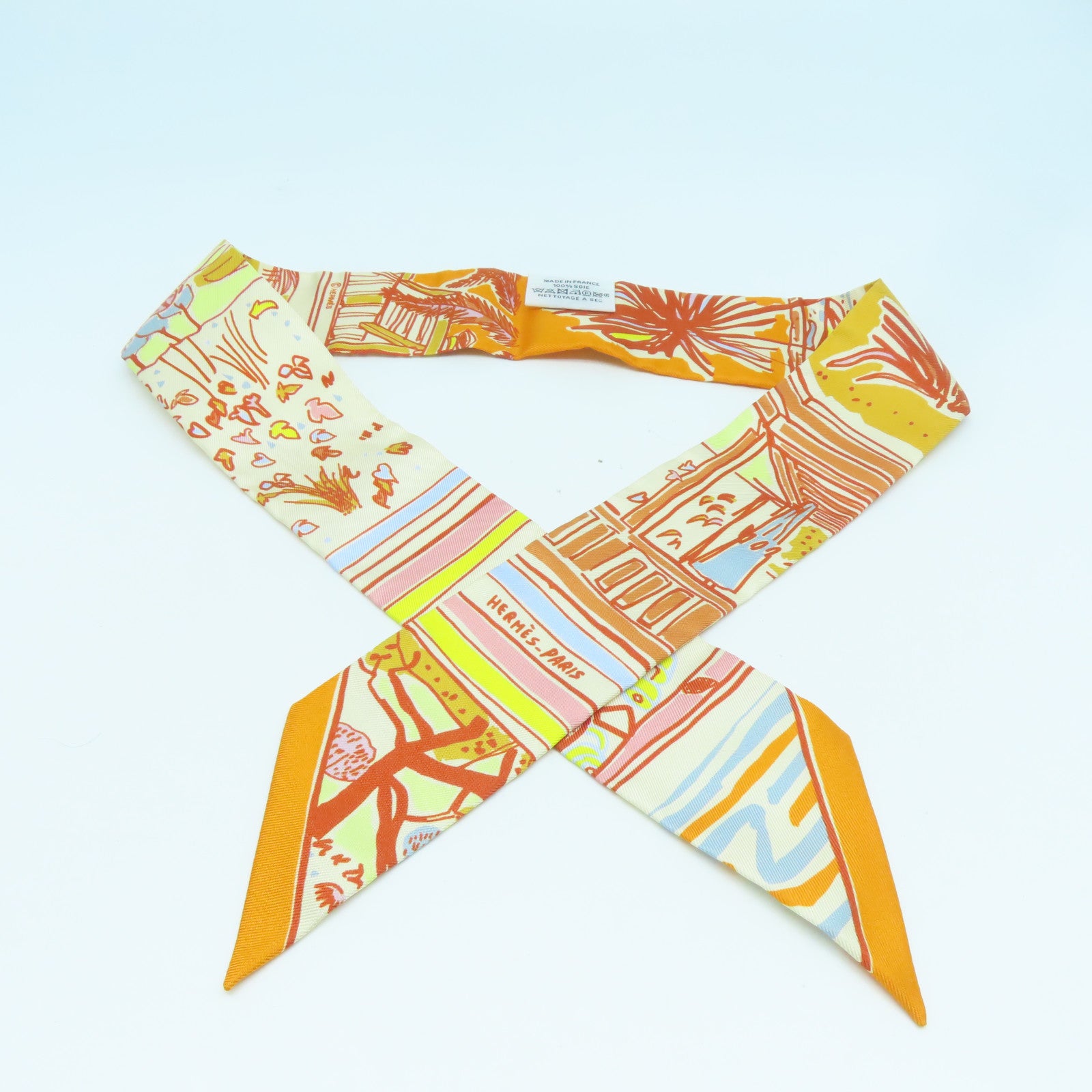HERMES 【激減優惠】絲質Twilly絲巾橙色