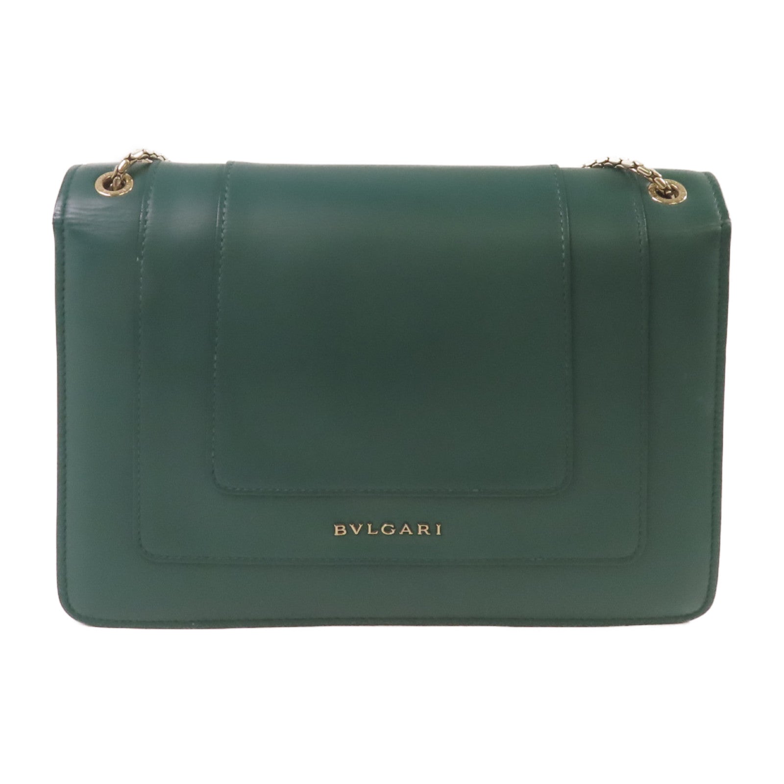BVLGARI 牛皮皮革Serpenti Forever Shoulder Bag銀扣鏈帶肩背綠色