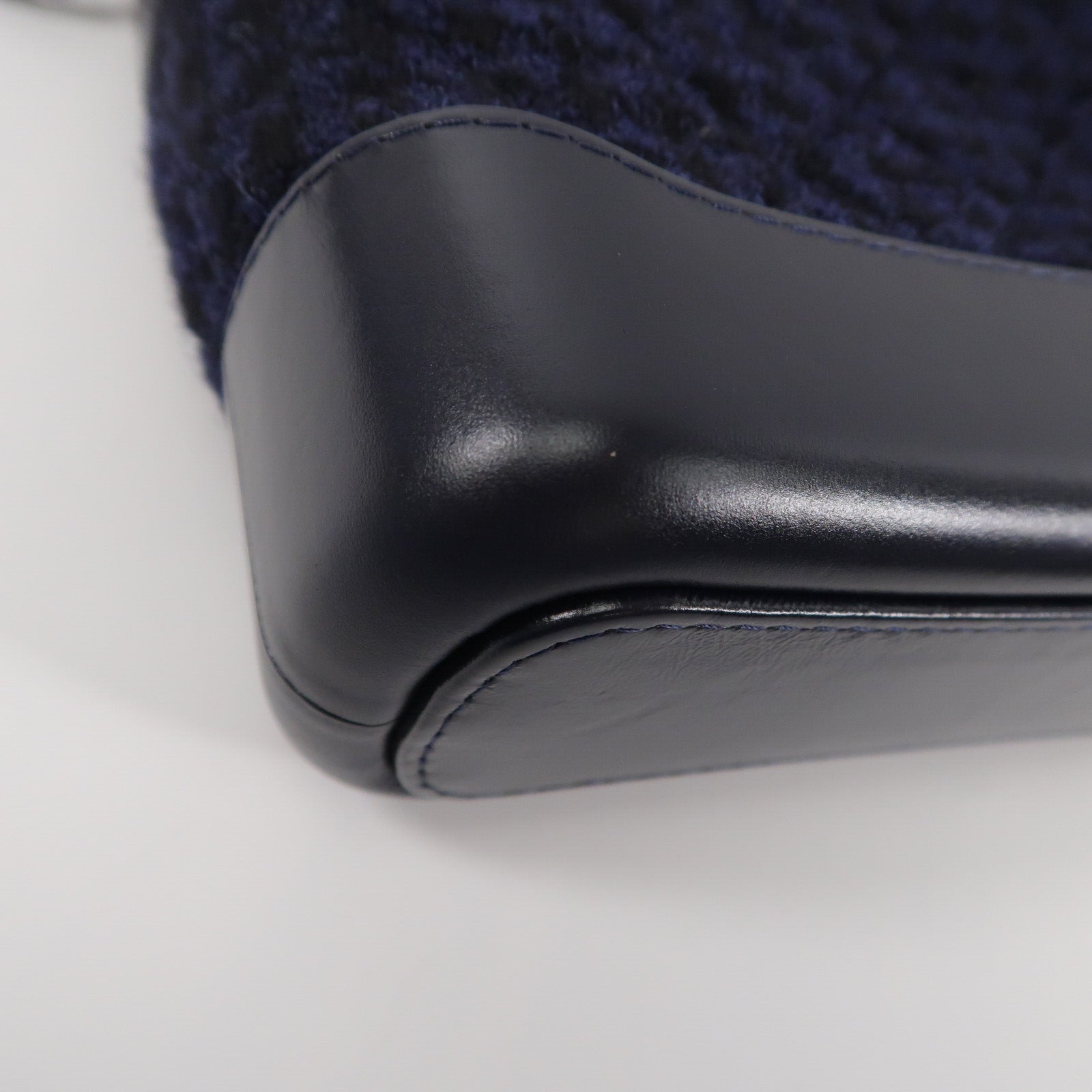 CHANEL 牛皮皮革/Tweed Navy Tweed Gabrielle Small鏈帶肩背袋