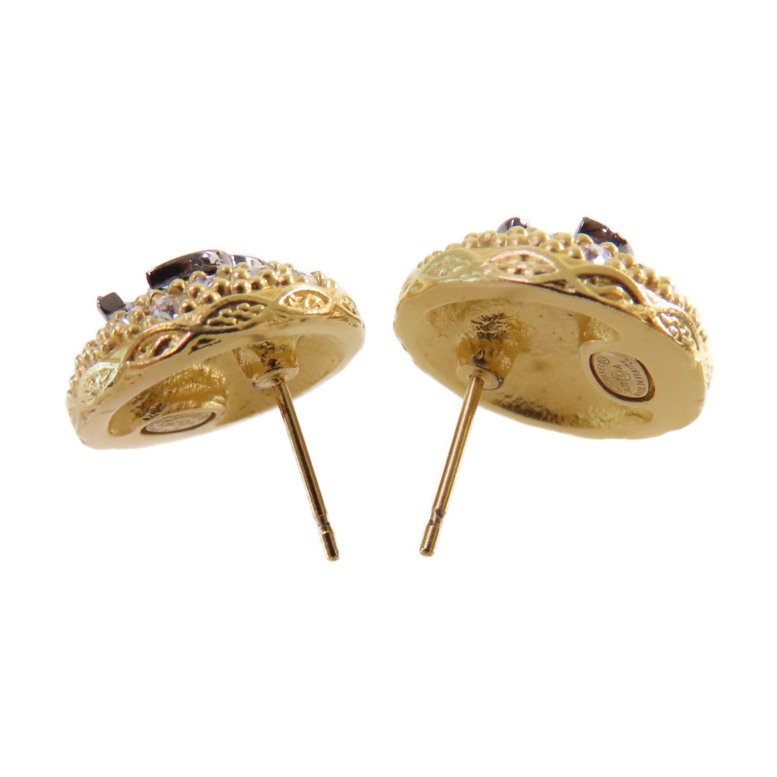 CHANEL 金屬/水鑽CC Strass Earrings耳環黑色/金色