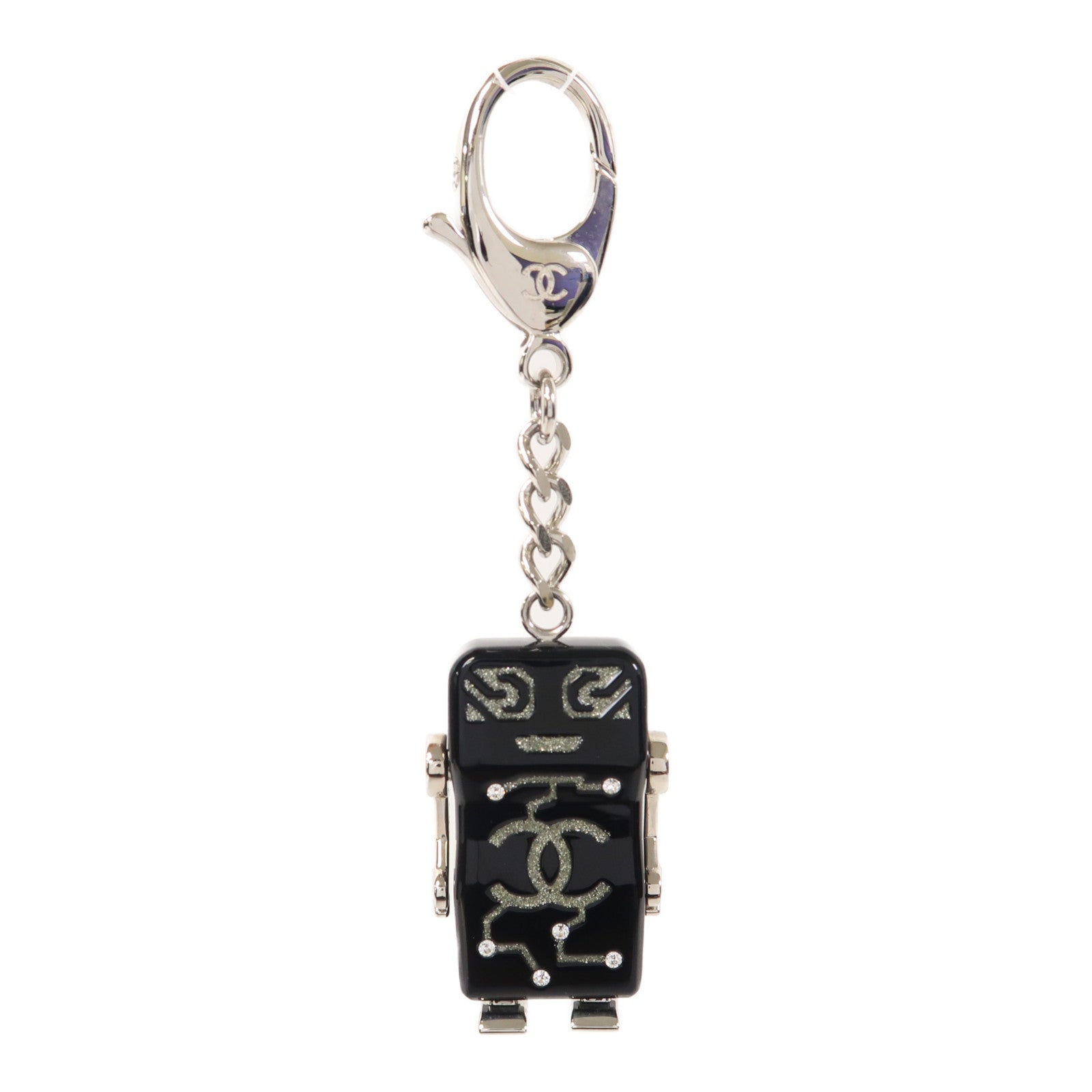 CHANEL PVC/金屬Key Ring銀扣鎖匙扣黑色/銀色