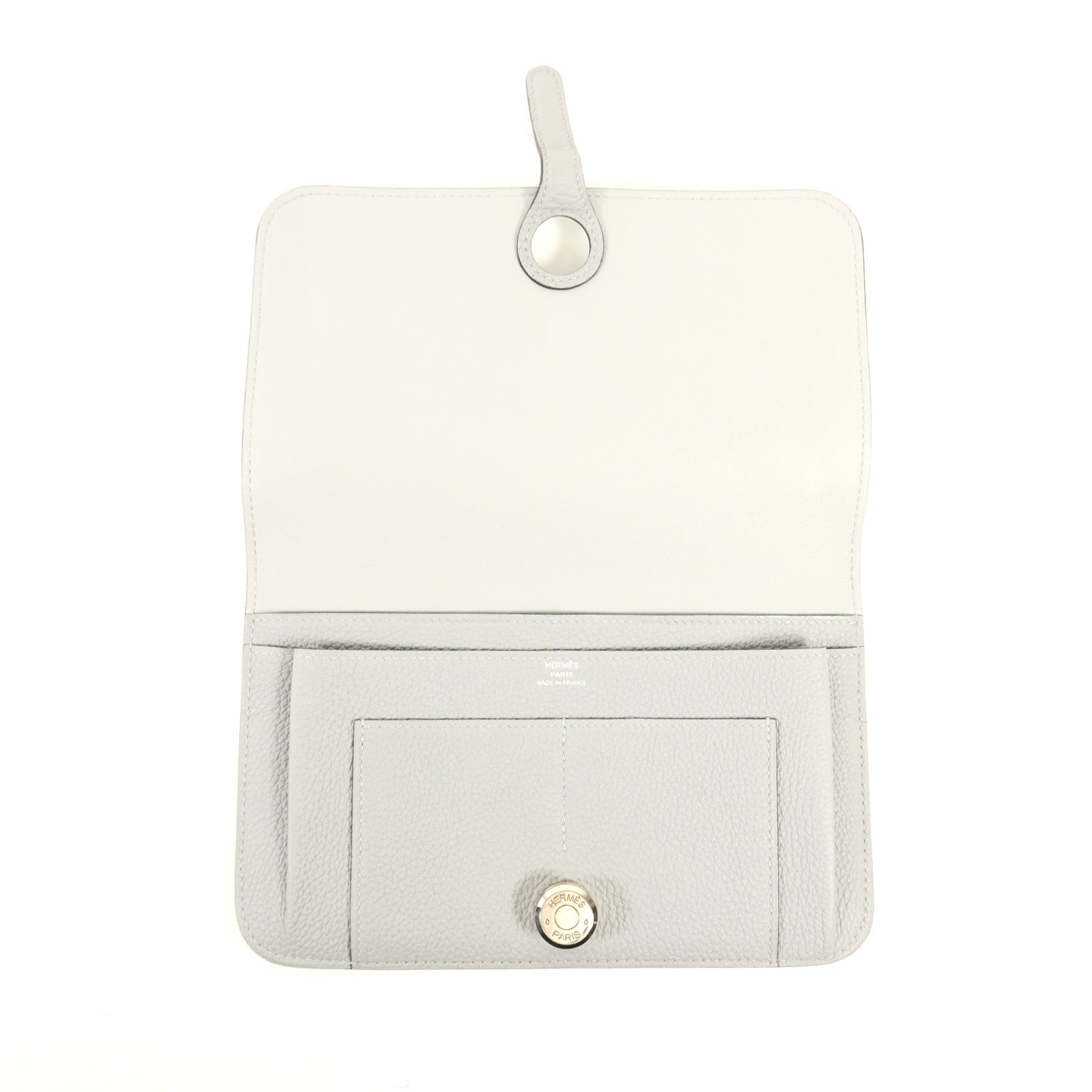 HERMES Clemence皮革Dogon GM銀扣長錢包Gris Mouette