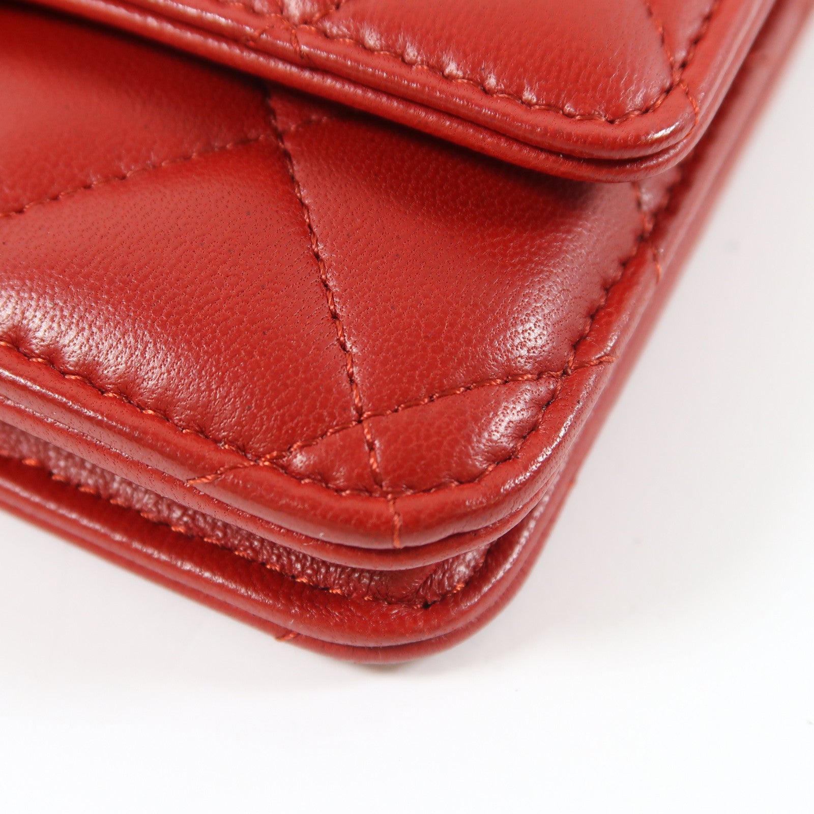 CHANEL 菱格羊皮皮革Wallet On Chain銀扣鏈帶肩背袋紅色